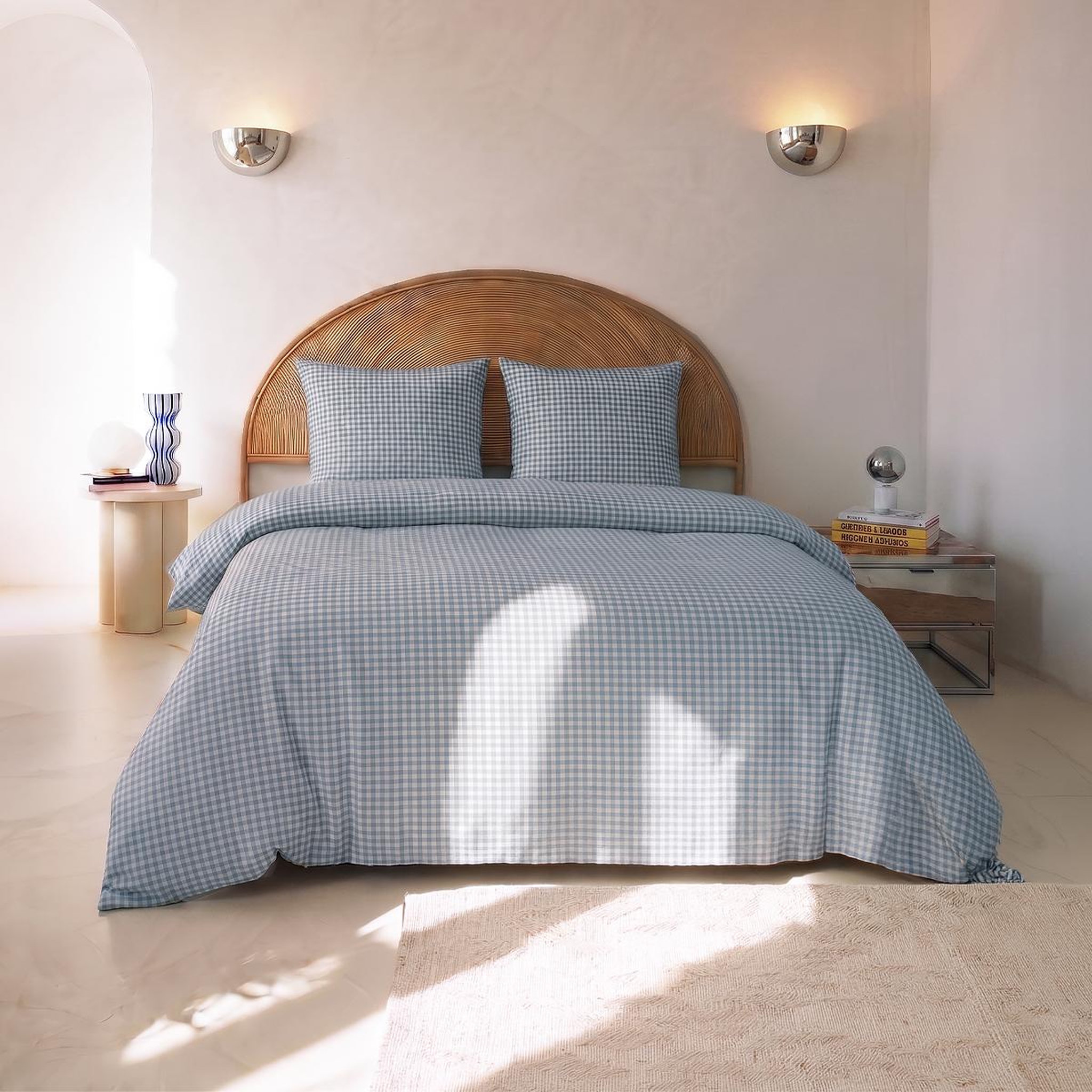 DODO Pack housse de couette + taie(s) d'oreiller coton vichy. Coloris disponibles : Bleu