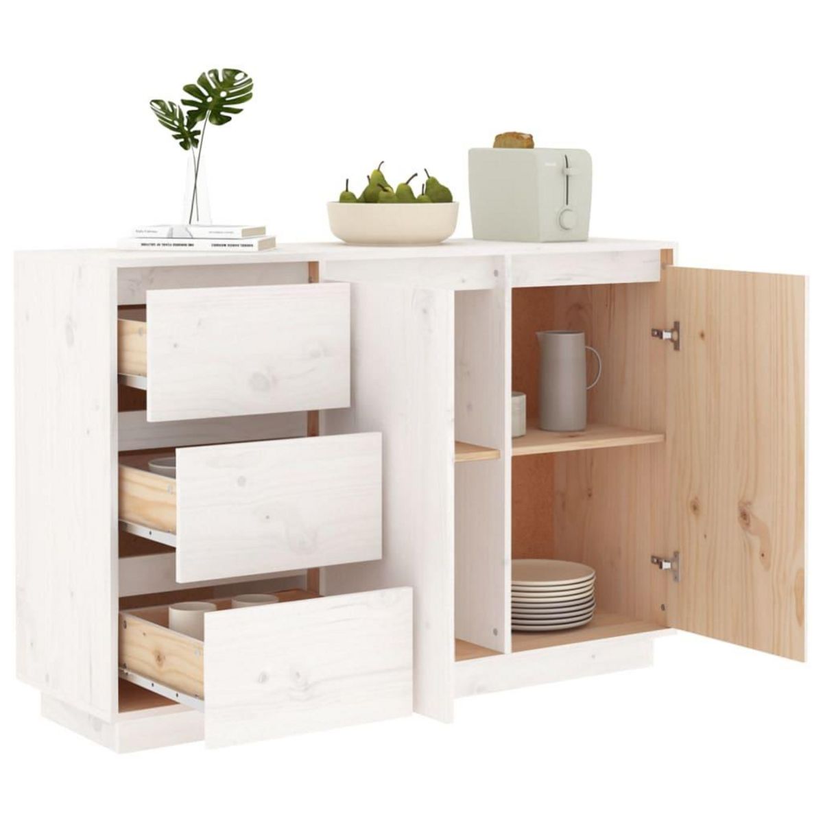 VIDAXL Buffet Blanc 111x34x75 cm Bois massif de pin
