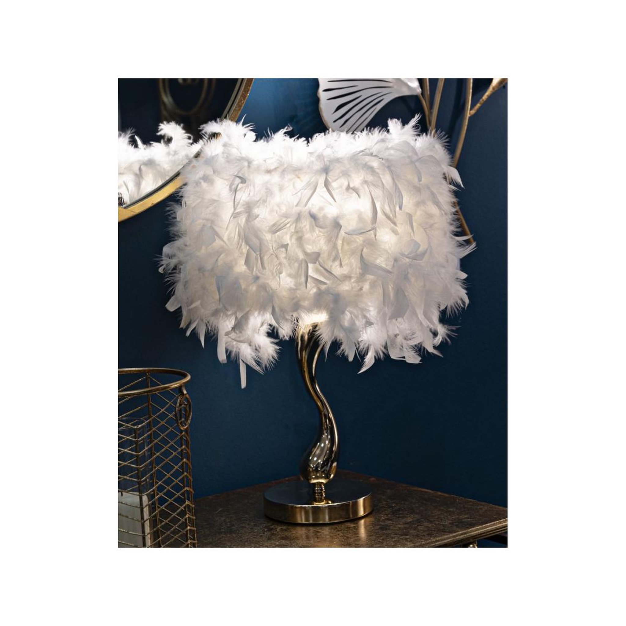 Voir la diapositive 5 : Paris Prix Lampe à poser imitation plume  cart  47cm or & blanc
