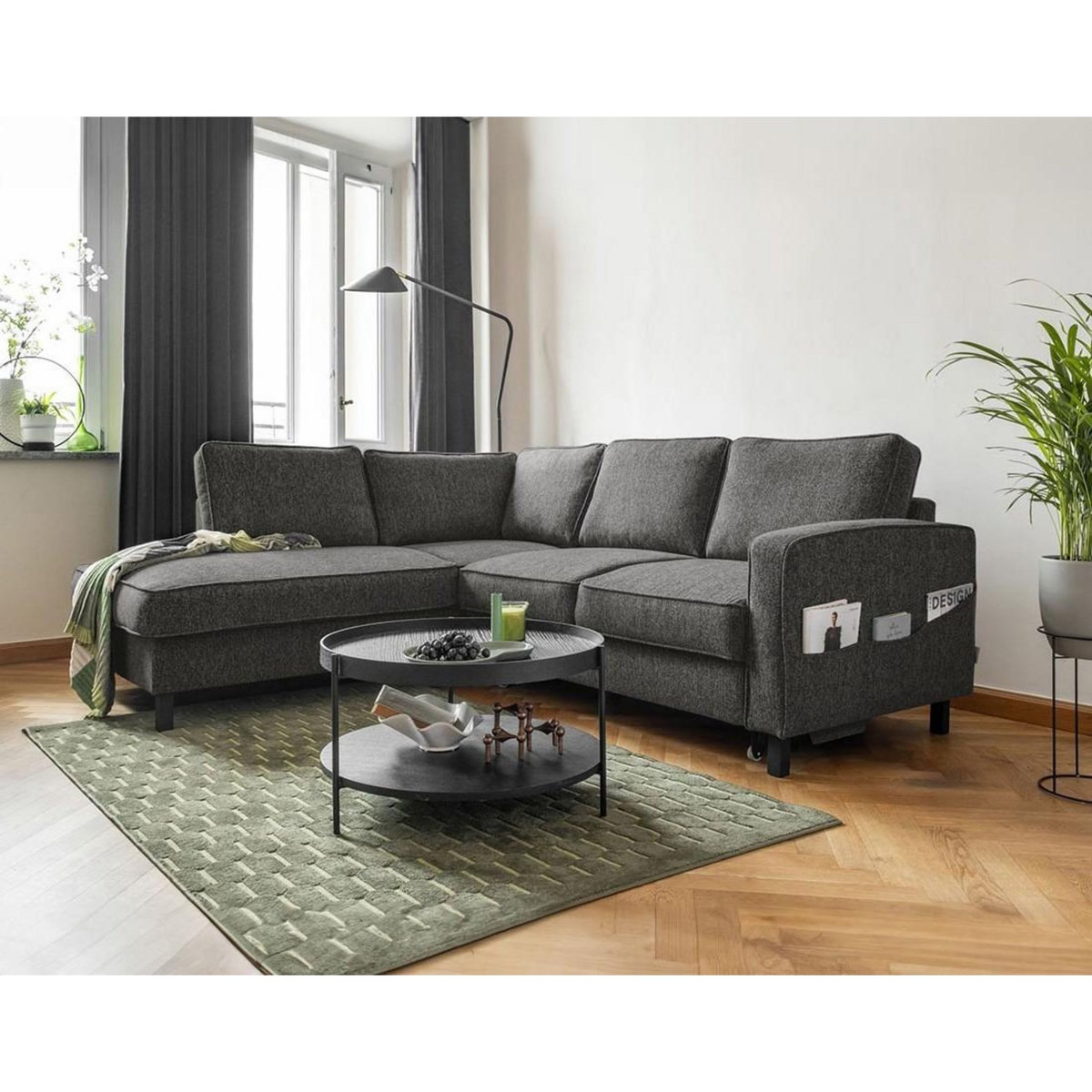 BEST MOBILIER Molly - canapé d'angle gauche 5 places convertible en tissu