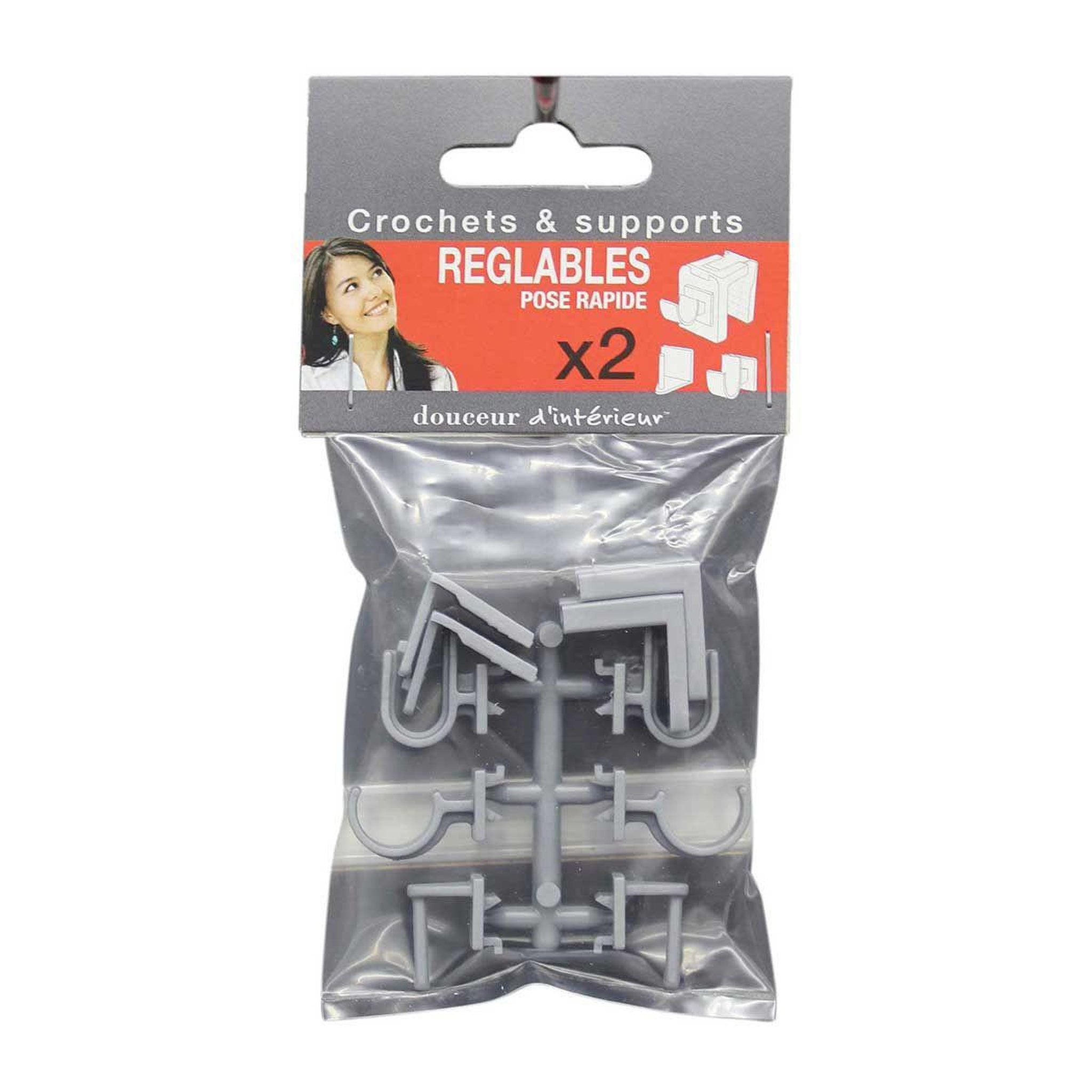 Voir la diapositive 2 : Douceur d'Intérieur Lot de 2 crochets & supports  réglables  15cm gris