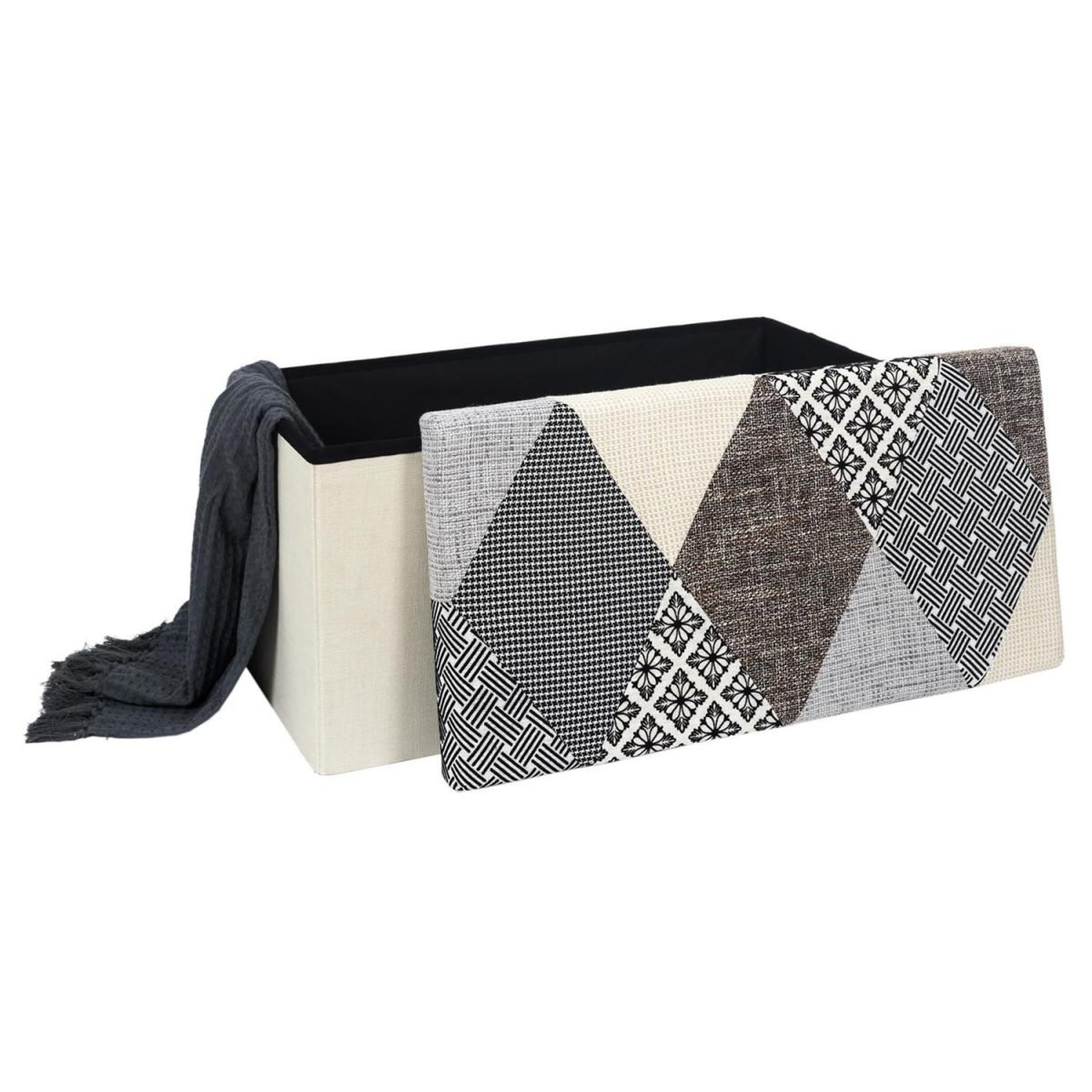 Voir la diapositive 4 : The Home Deco Factory Banc coffre pliable  patchwork  76cm gris