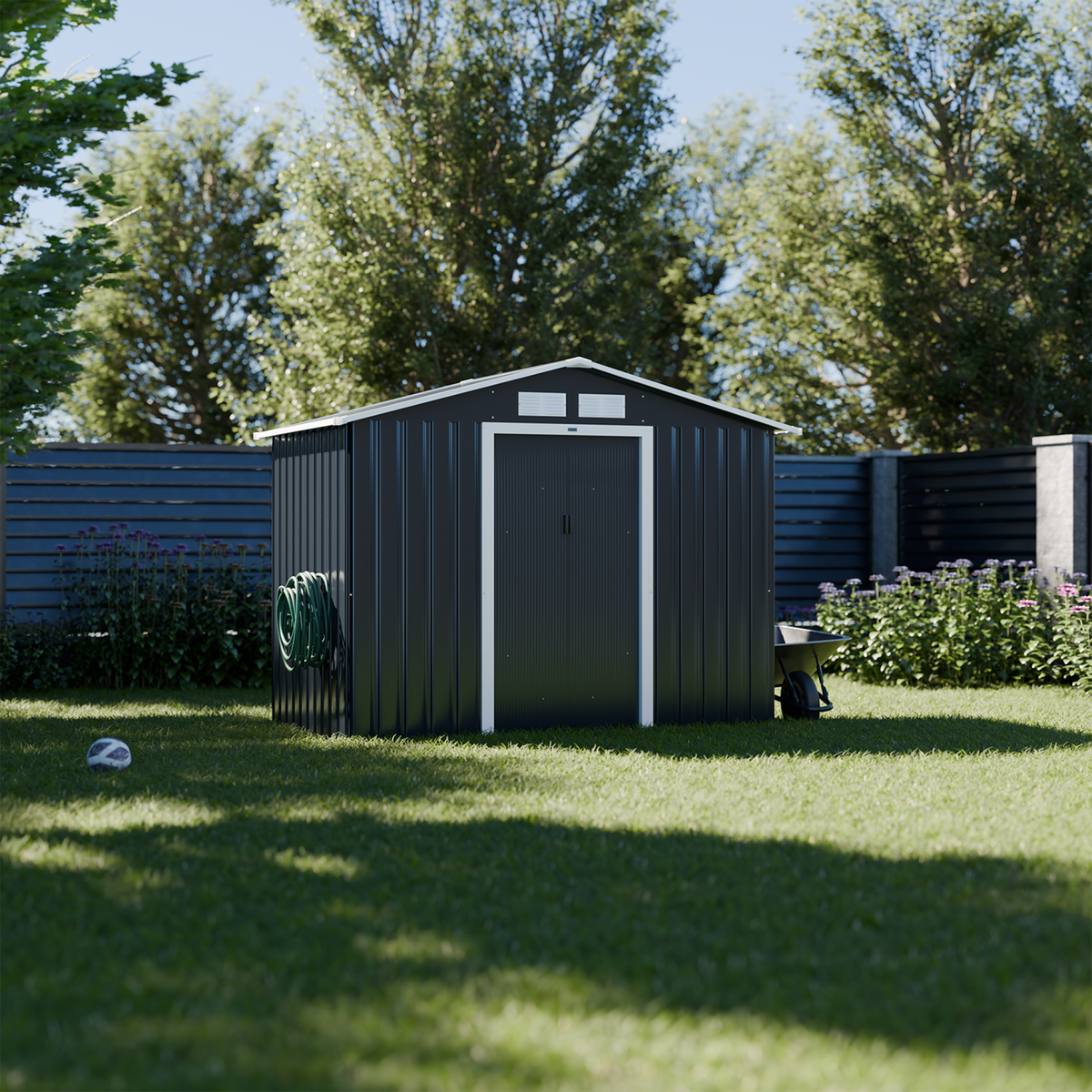 SWEEEK Abri de jardin en métal - Houtland. 2.71 m² anthracite - Cabane à outils avec double portes coulissantes. kit de fixation sol inclus. L 213 x P 131 x H 185cm