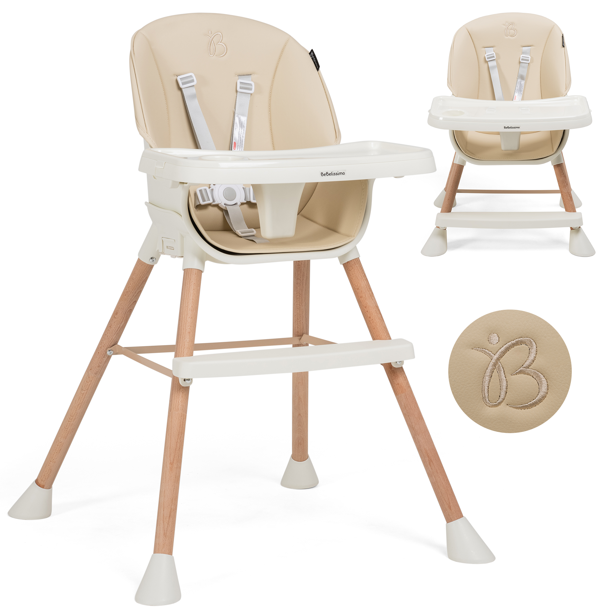 Voir la diapositive 1 : BEBELISSIMO Bebelissimo - Chaise haute bébé 5 en 1 - Evolutive - Réglable - bois de Hêtre - PVC cuir - beige - BZ -511 - new design