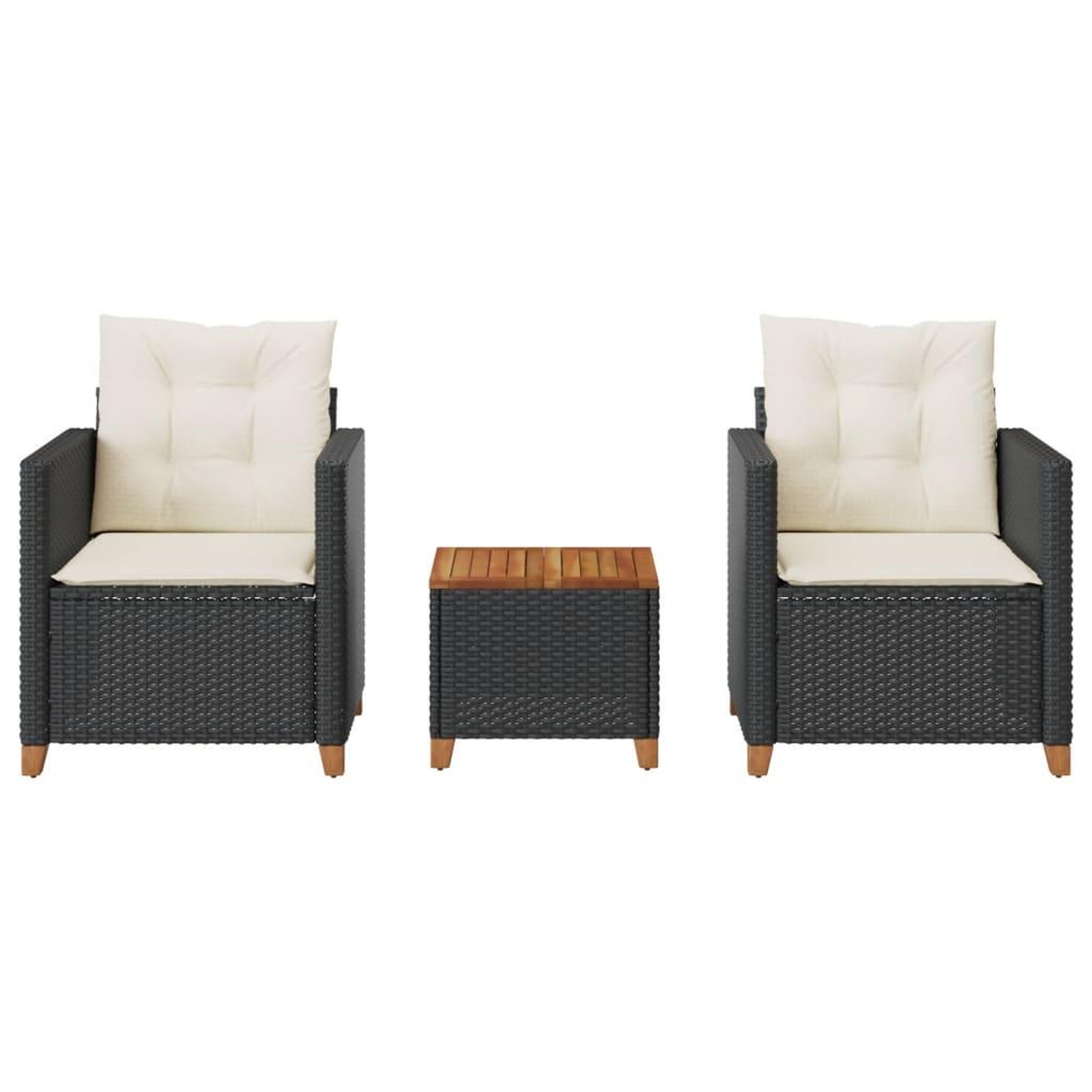 Voir la diapositive 3 : VIDAXL Ensemble de bistro 3 pcs et coussins noir resine tressee acacia