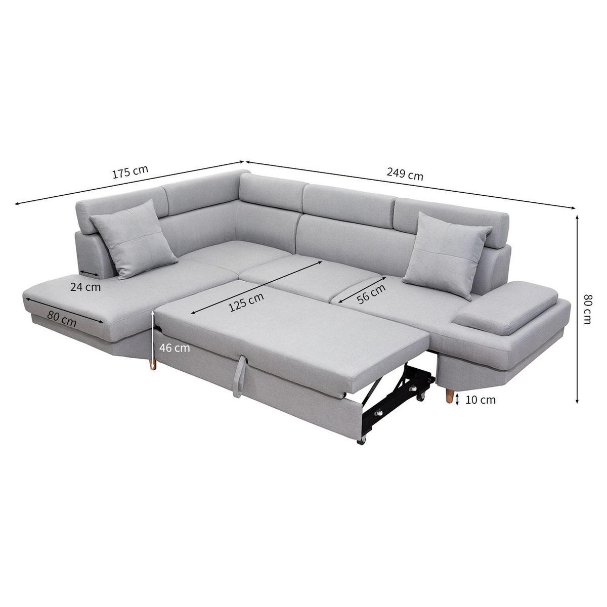 Canapé d'angle gauche convertible 5 places tissu pieds bois clair MARIUS 