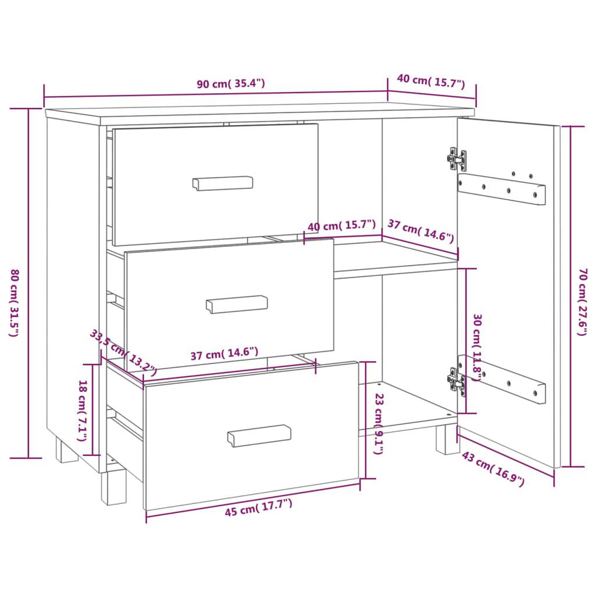 Voir la diapositive 6 : VIDAXL Buffet HAMAR Blanc 90x40x80 cm Bois massif de pin