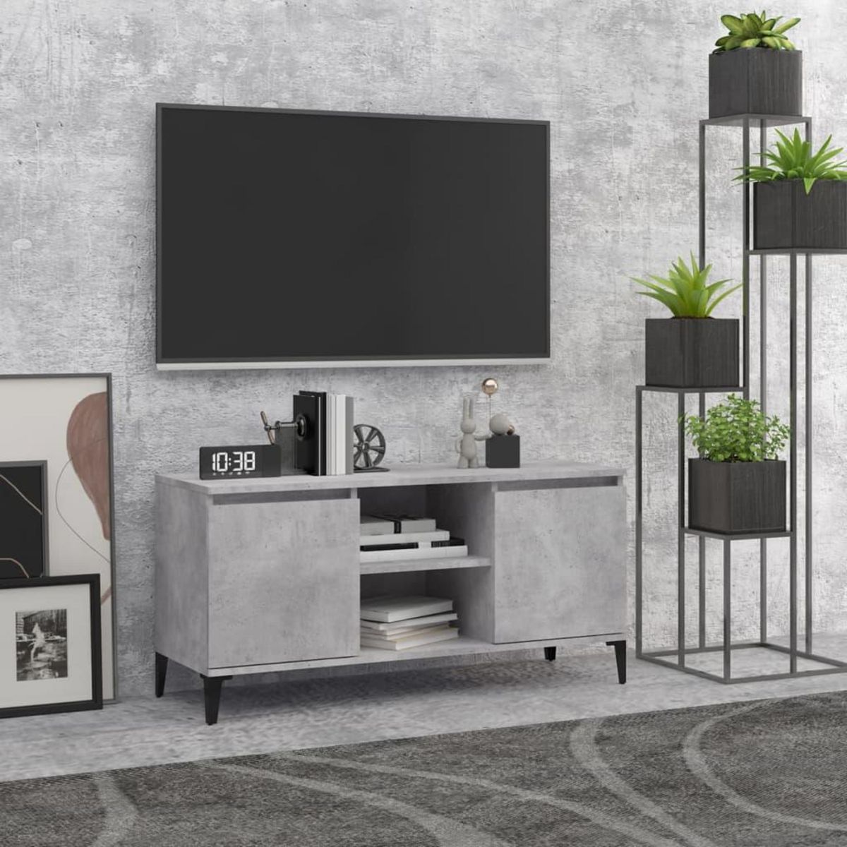 VIDAXL Meuble TV avec pieds en metal Gris beton 103,5x35x50 cm