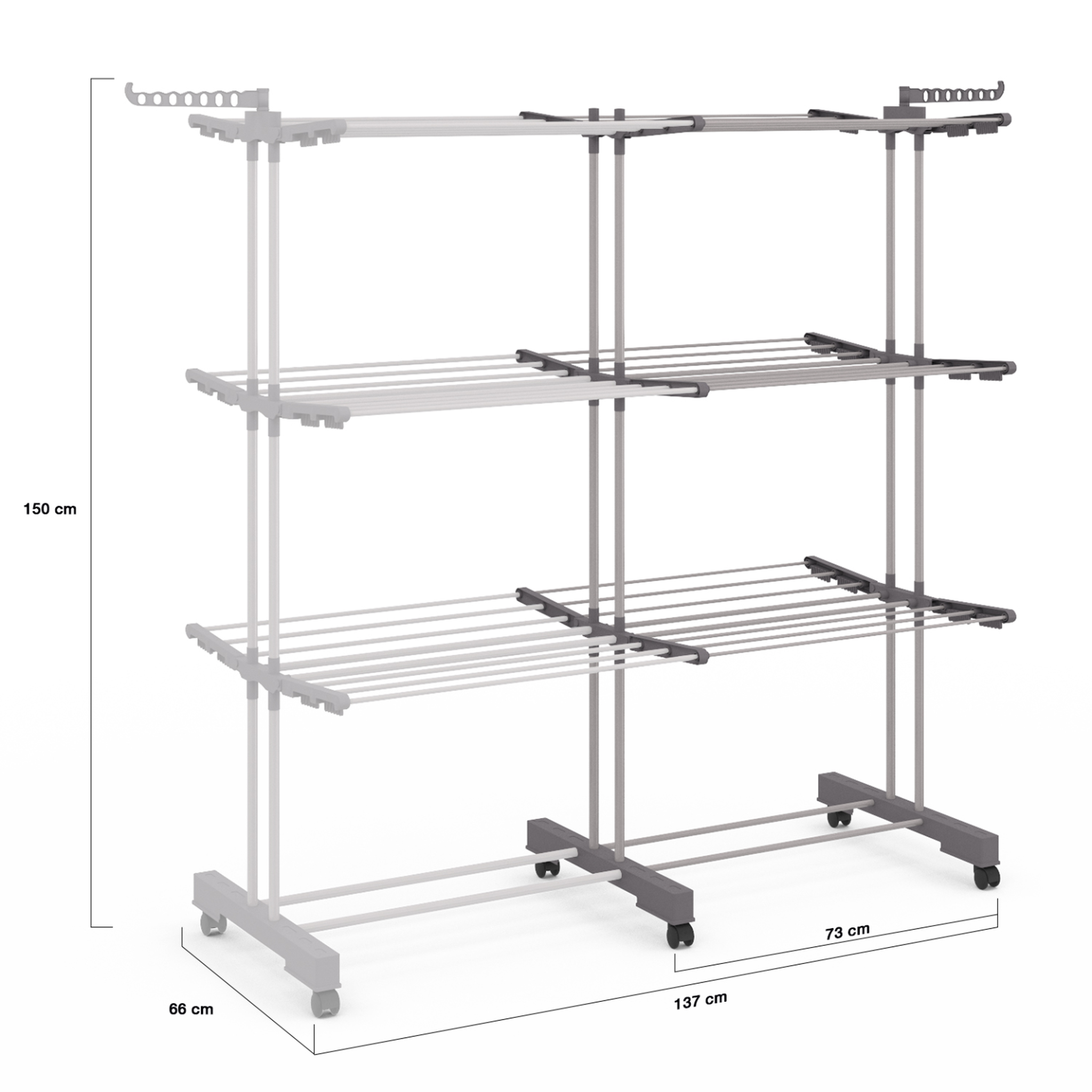 Voir la diapositive 5 : ID MARKET Séchoir à linge vertical pliable et extensible 3 niveaux maxi capacité 40m inox et gris