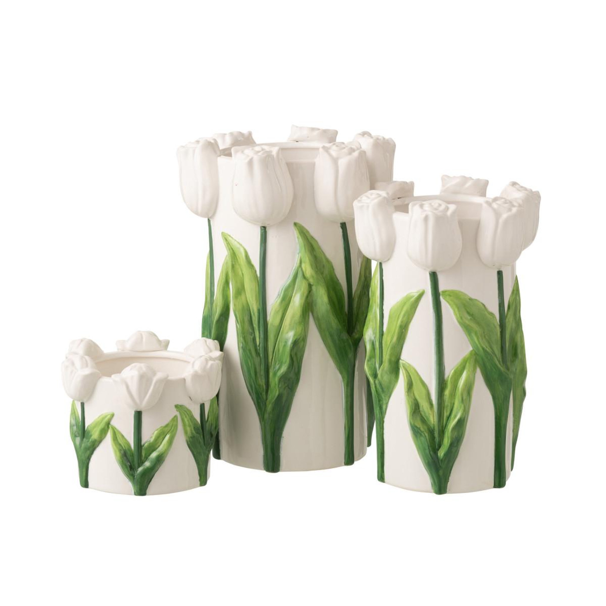 Voir la diapositive 2 : J-LINE Vase tulipes en céramique  bulbe  36cm blanc & vert
