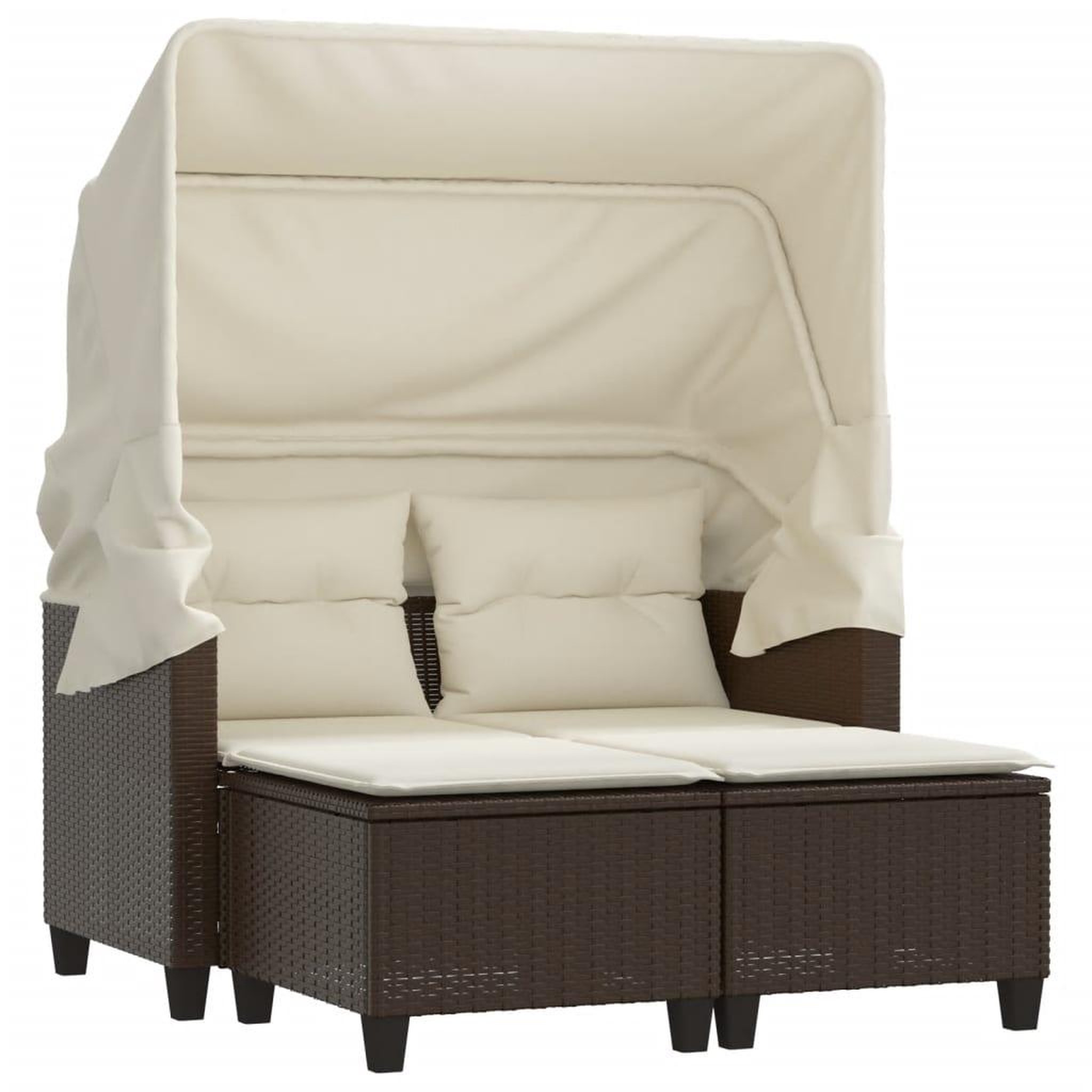 Voir la diapositive 2 : VIDAXL Canape de jardin 2 places avec auvent et tabourets marron rotin