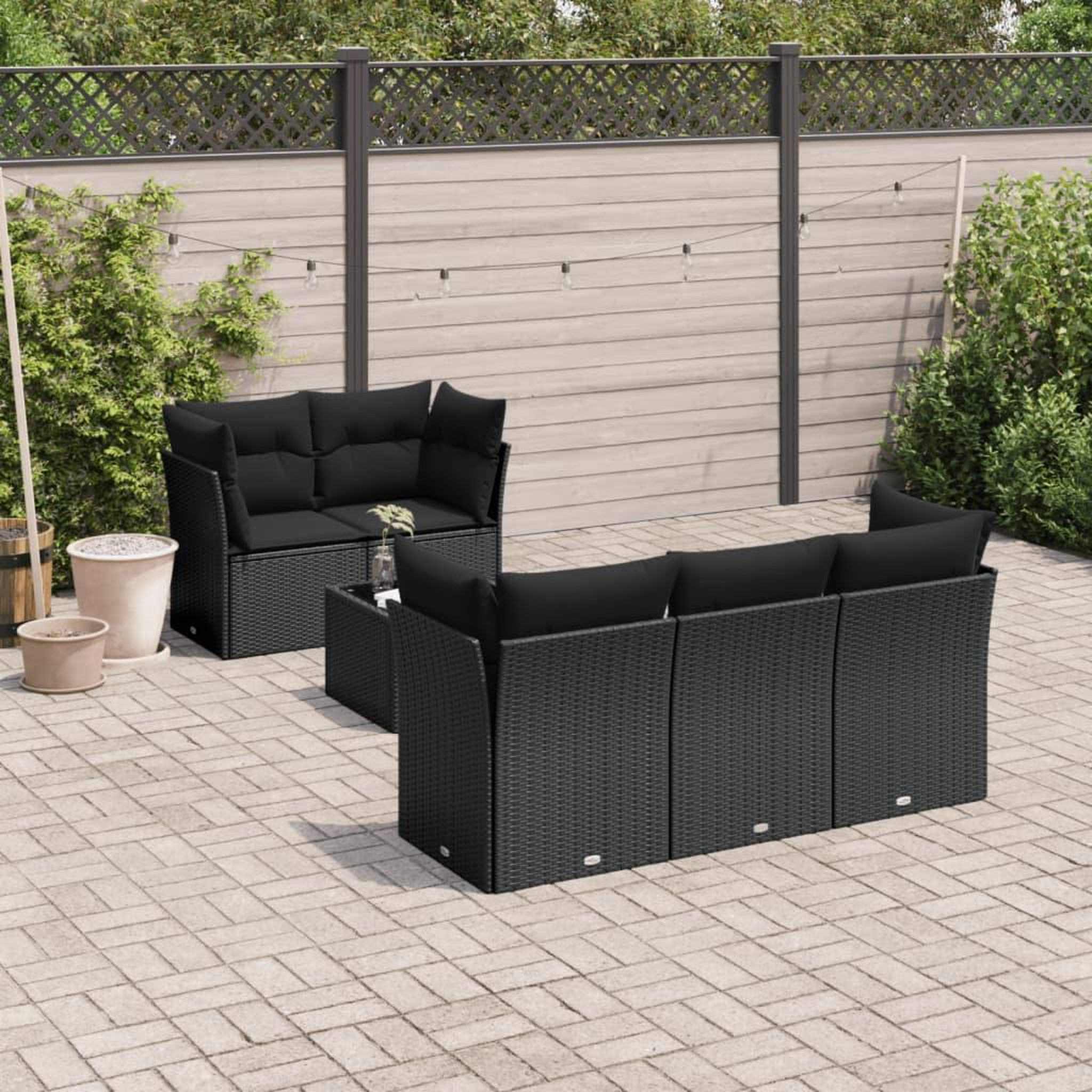 VIDAXL Salon de jardin 6 pcs avec coussins noir resine tressee