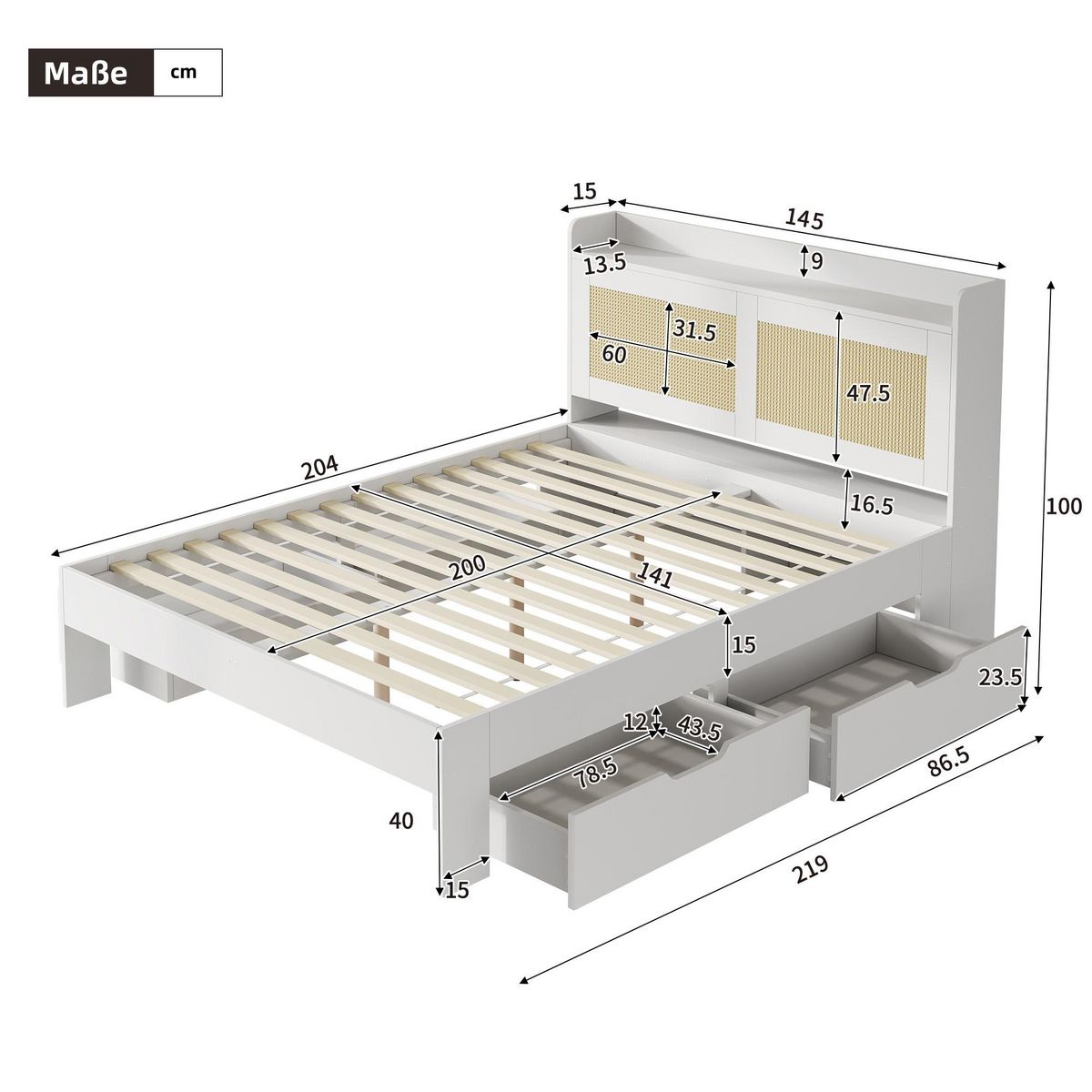 MERAX Lit avec rangement 140x200cm mdf coloris blanc