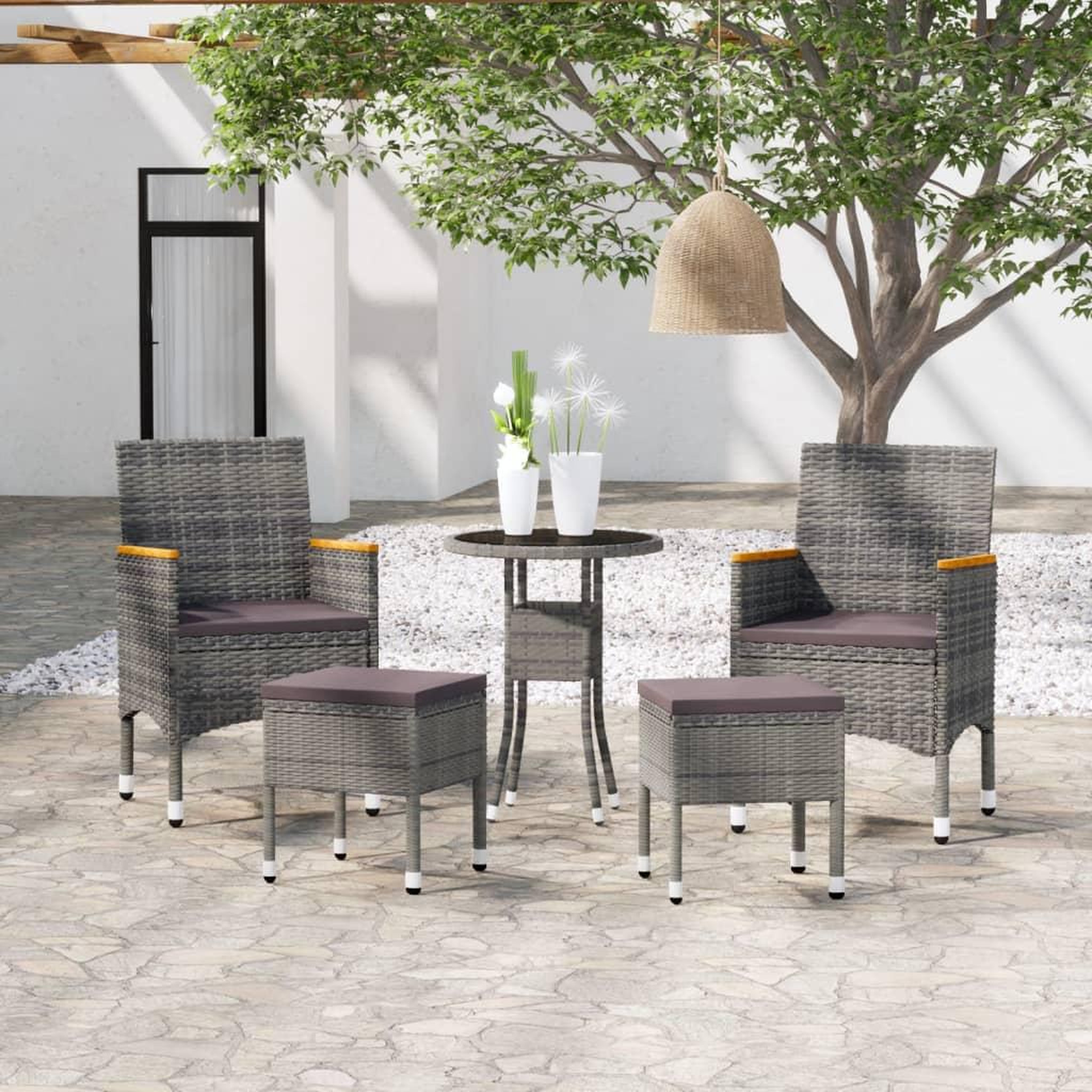 VIDAXL Salon de jardin 5 pcs Resine tressee Gris