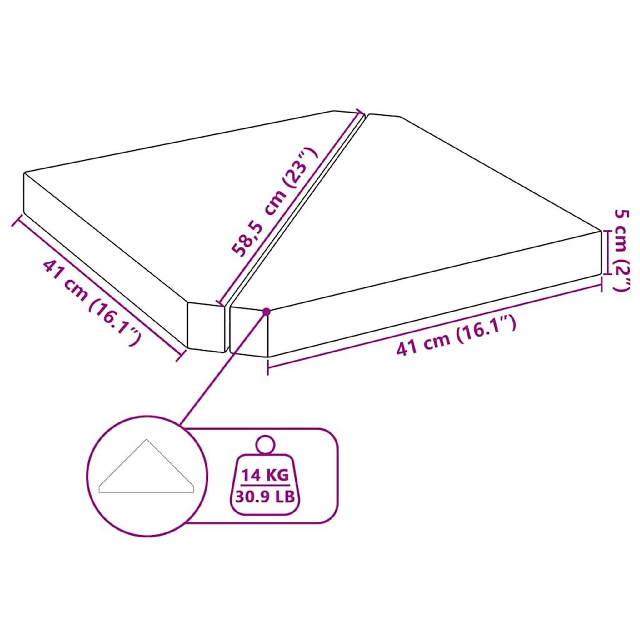Voir la diapositive 6 : VIDAXL Plaques de poids de parasol 2 pcs triangulaire granit noir 14kg