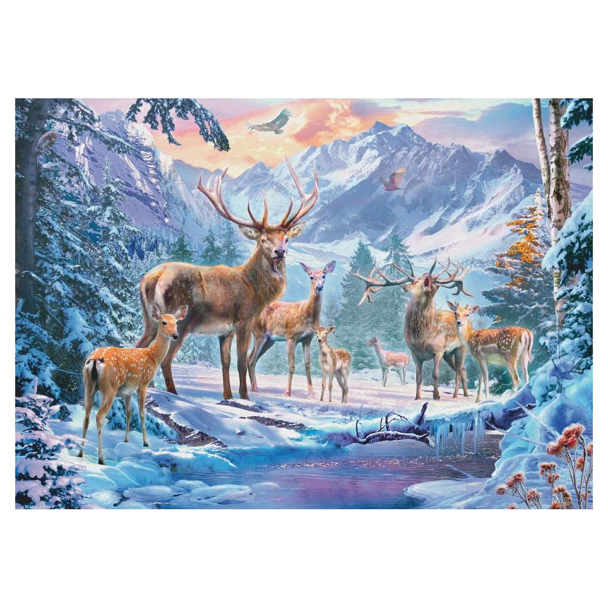 Voir la diapositive 2 : RAVENSBURGER Puzzle 1000 p - chevreuils et cerfs en hiver