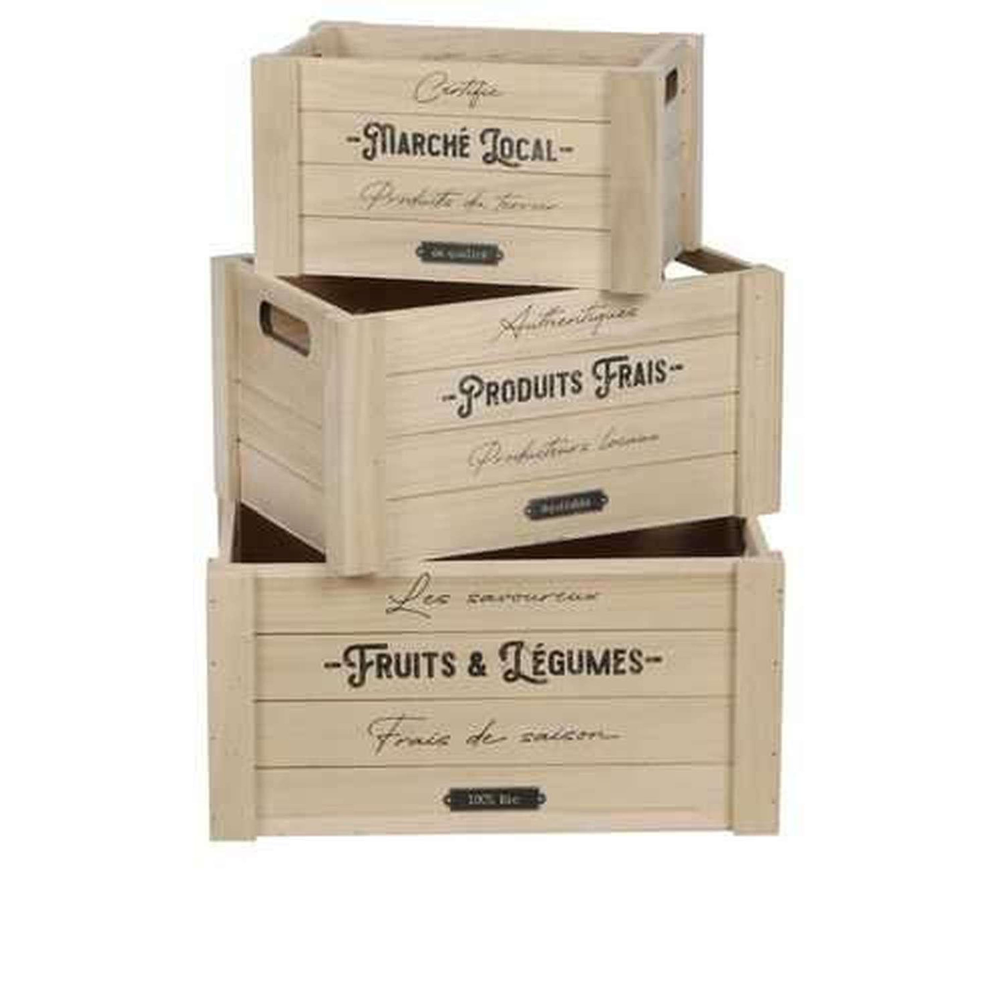DIVERS Lot de 3 caisses rectangulaires en bois décoré - beige