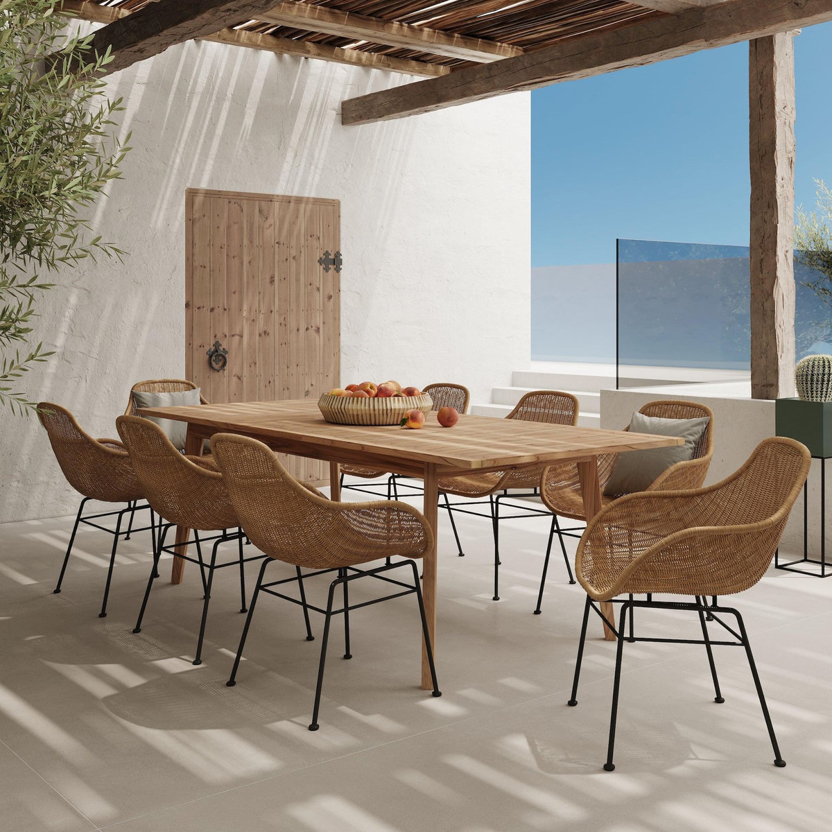 Rendez vous déco Table et chaises de jardin 8 personnes en bois de teck, résine tressée-Carmela