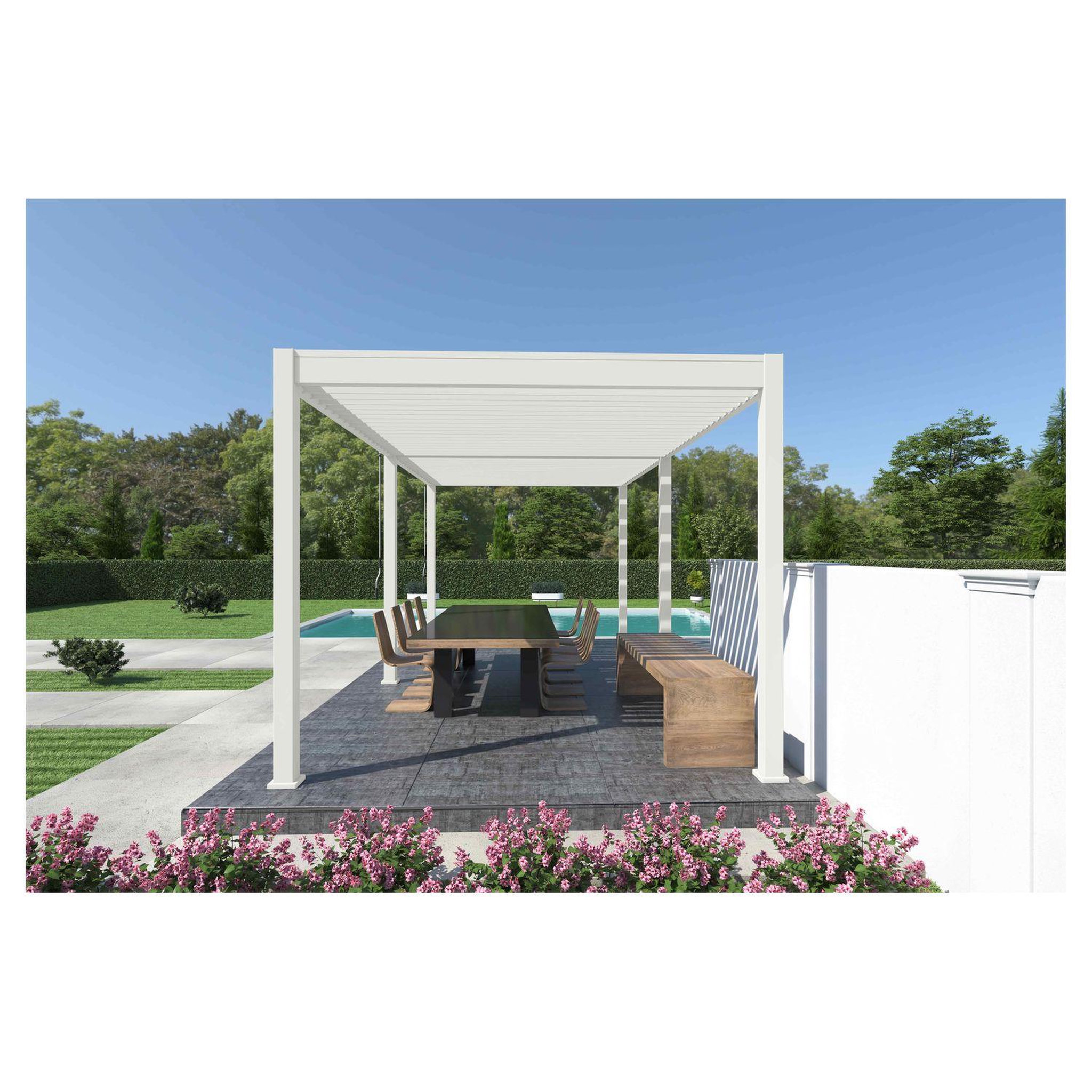 Voir la diapositive 4 : OMBREA Pergola bioclimatique autoportée 3x6 m - Aluminium - Blanc - VS OmBREA®