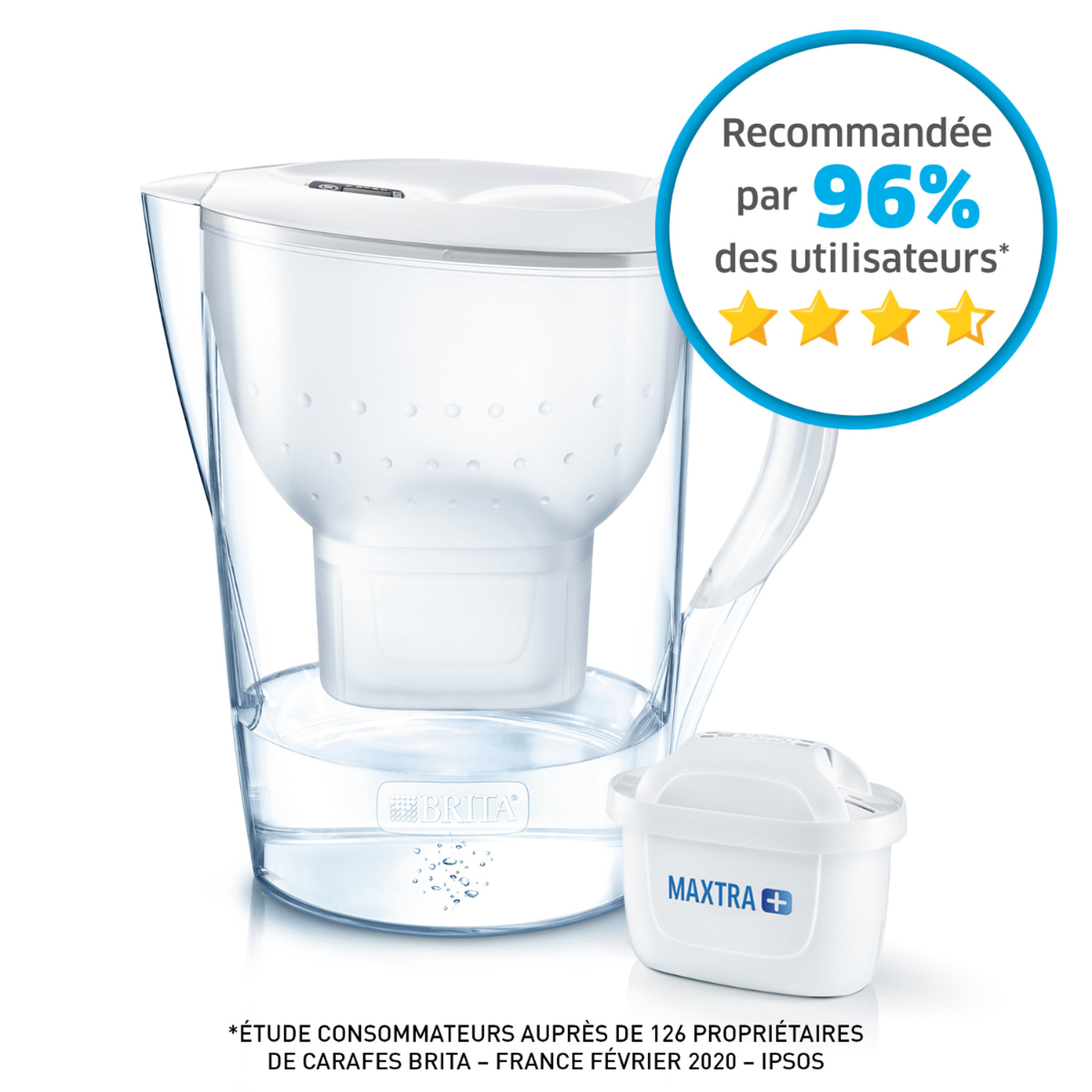 Voir la diapositive 4 : BRITA Carafe filtrante Marella XL blanche + 1 filtre MAXTRA+ inclus         