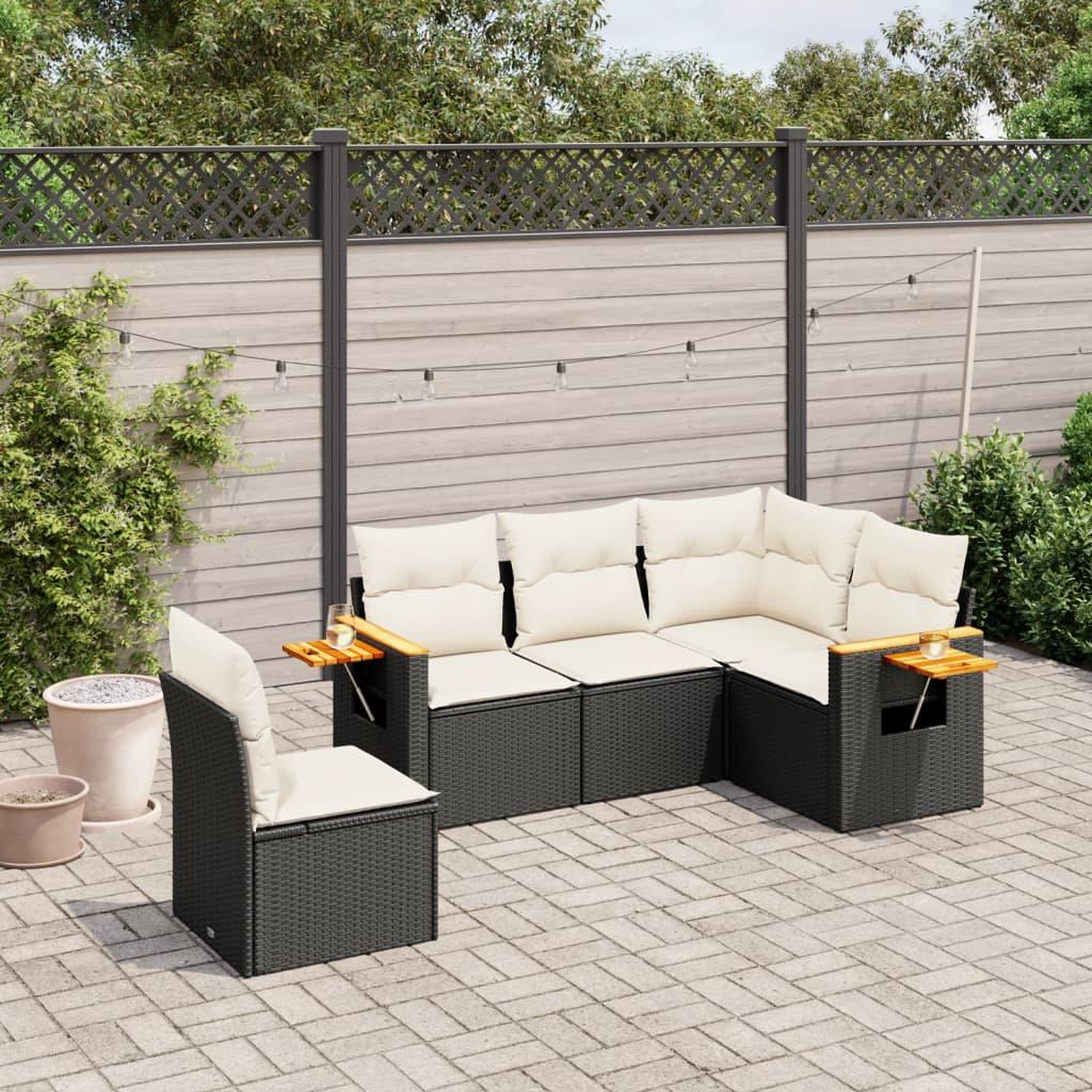 VIDAXL Salon de jardin 5 pcs avec coussins noir resine tressee