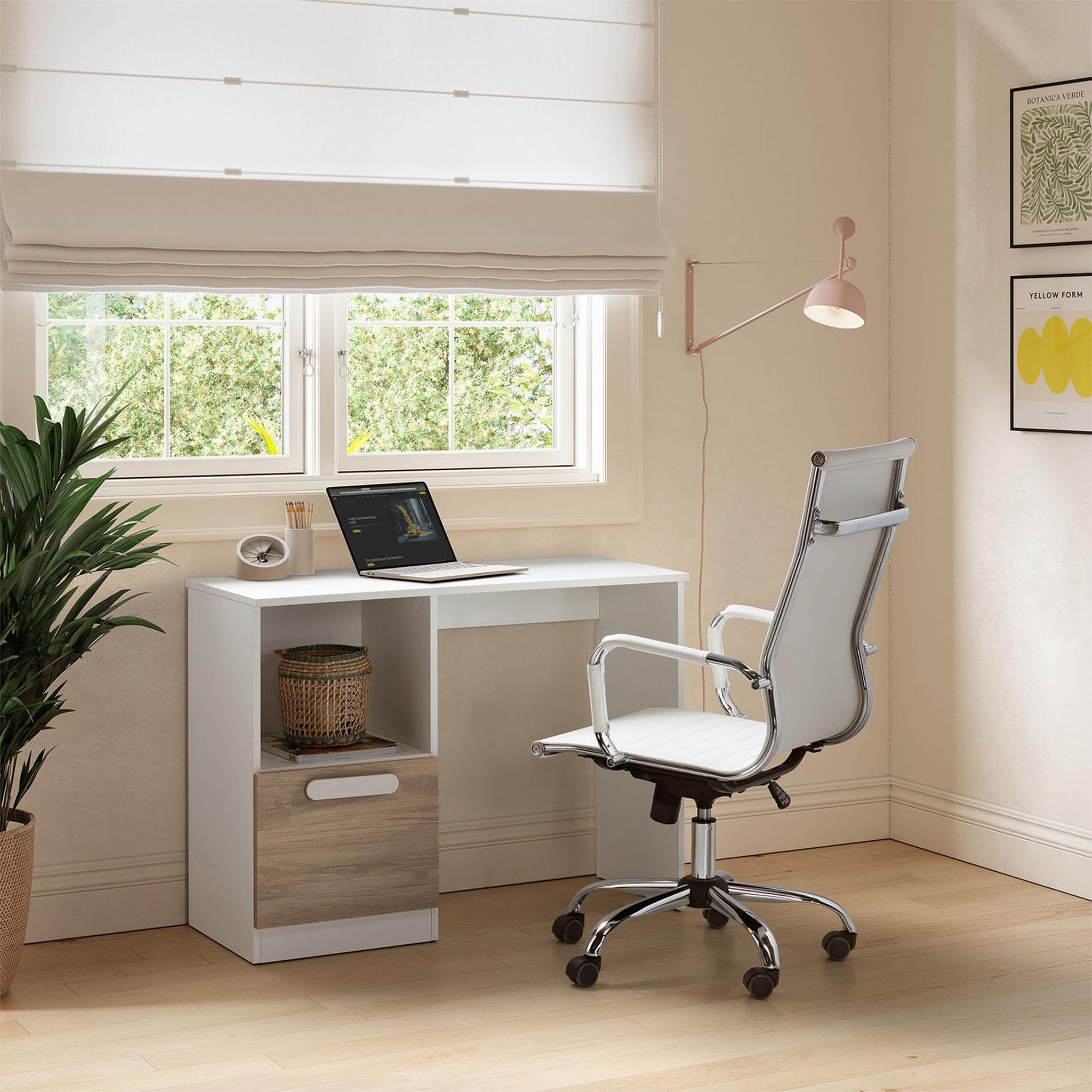 Voir la diapositive 2 : VS VENTA-STOCK Bureau Helen 1 porte couleur Blanc