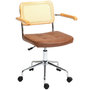 Voir la diapositive 1 : HOMCOM Chaise de bureau style vintage - réglable, pivotante - acier chromé bois aspect rotin assise effet capitonné
