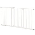 PAWHUT Barrière de sécurité pliable pour chien - 3 panneaux, porte verrouillable - dim. 206L x 120H cm - acier PP blanc