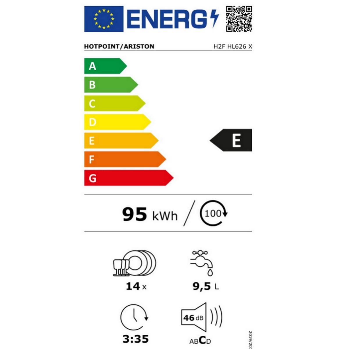 HOTPOINT Lave-vaisselle 60cm 14 couverts 46db inox - H2FHL626X
