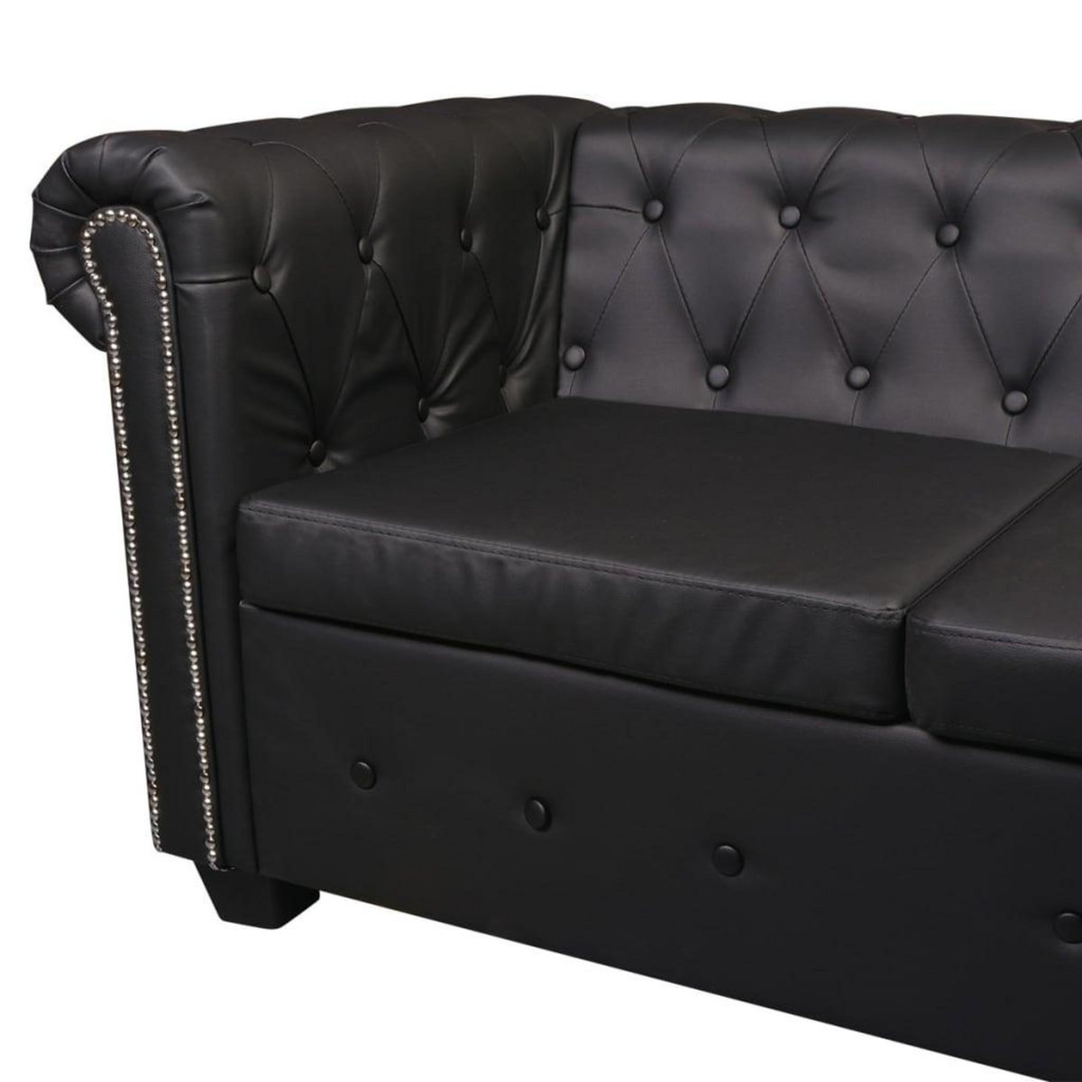 VIDAXL Canape d'angle Chesterfield 6 places Cuir synthetique Noir
