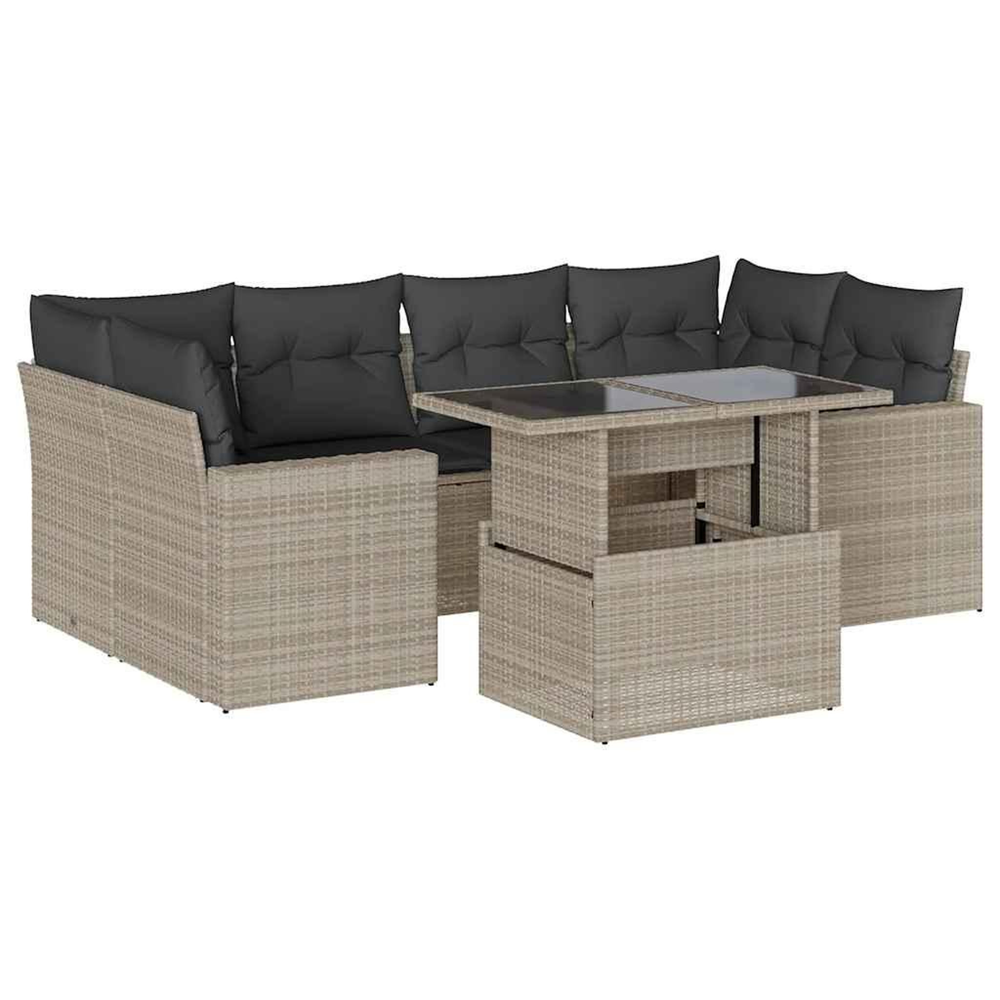 Voir la diapositive 2 : VIDAXL Salon de jardin avec coussins 7 pcs gris clair resine tressee