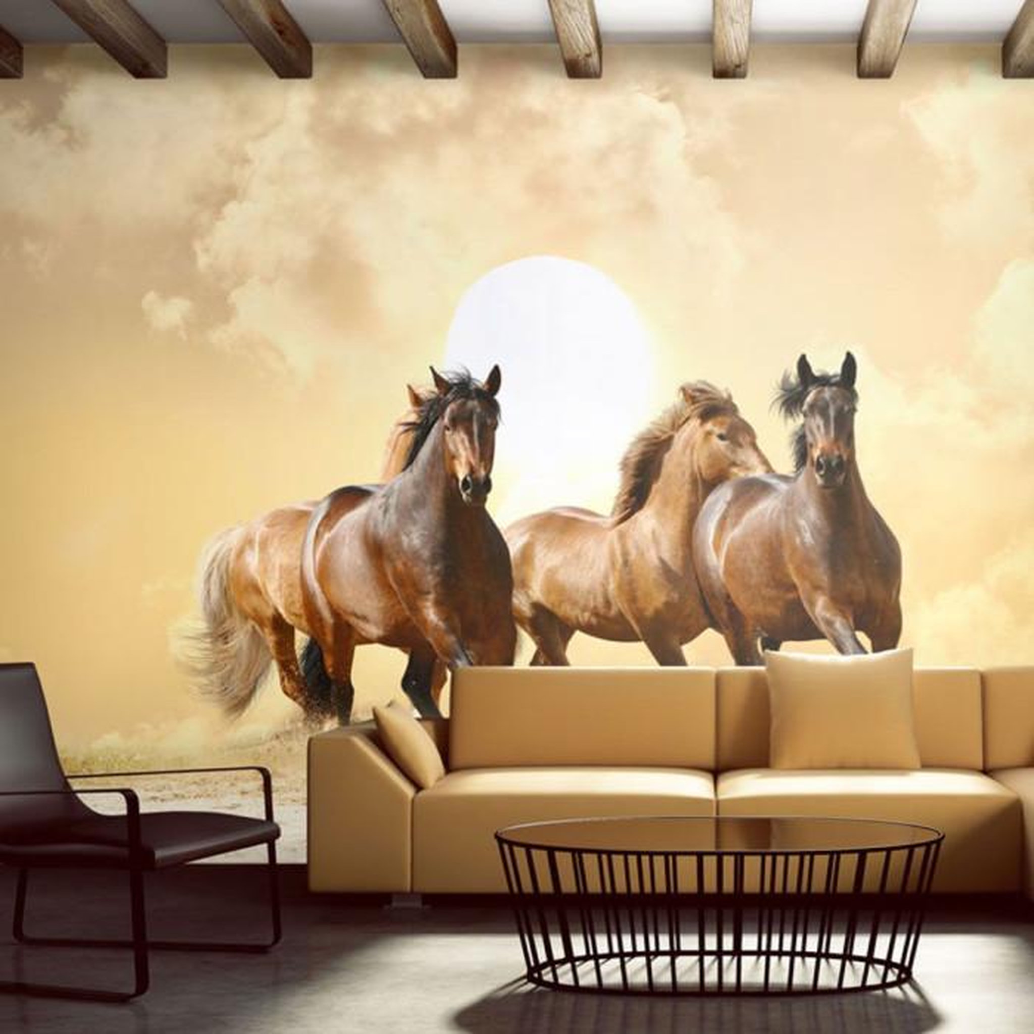 Paris Prix Papier Peint  Chevaux au Galop. Coloris disponibles : Multicolore