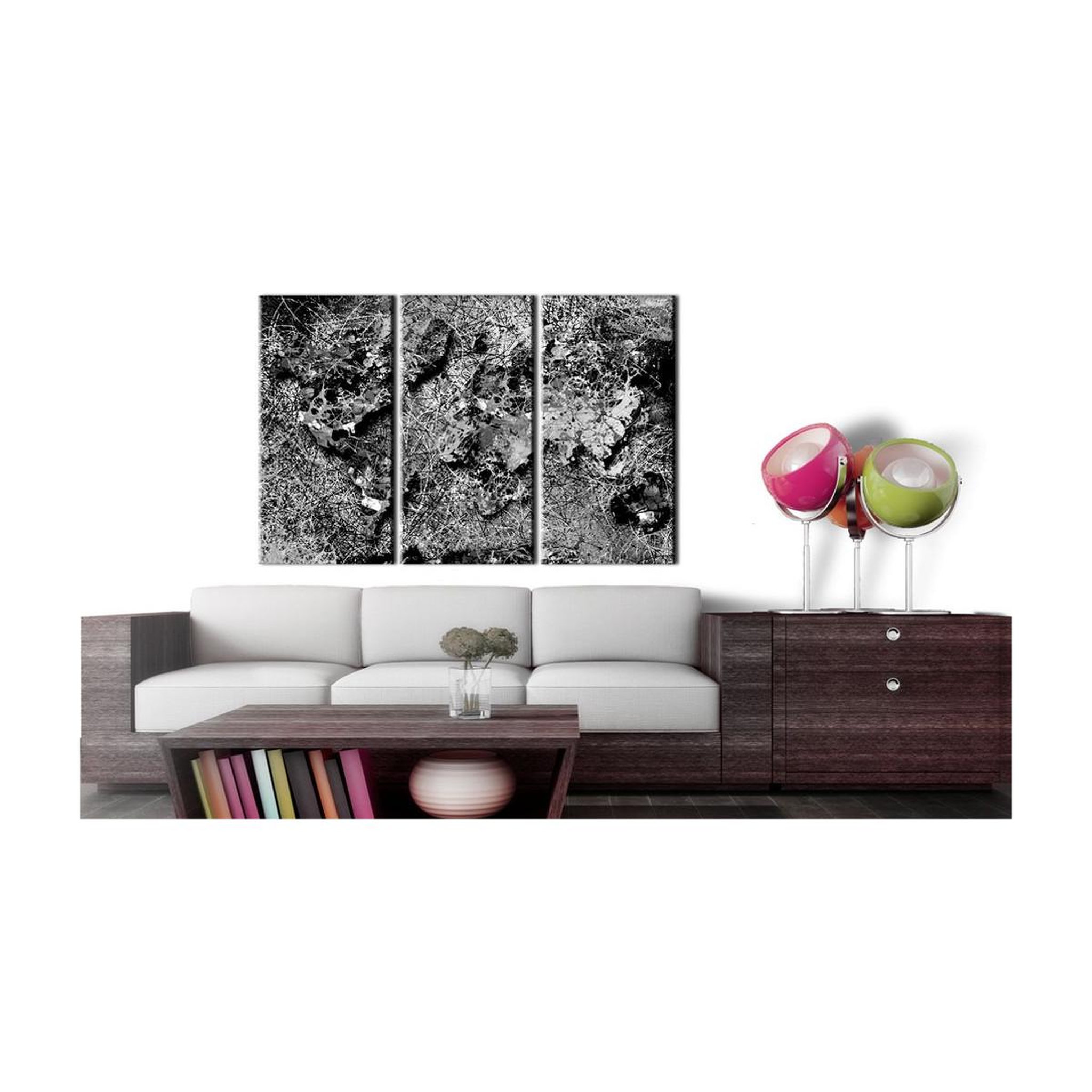 Voir la diapositive 2 : Paris Prix Tableau imprimé  world map : grey thread
