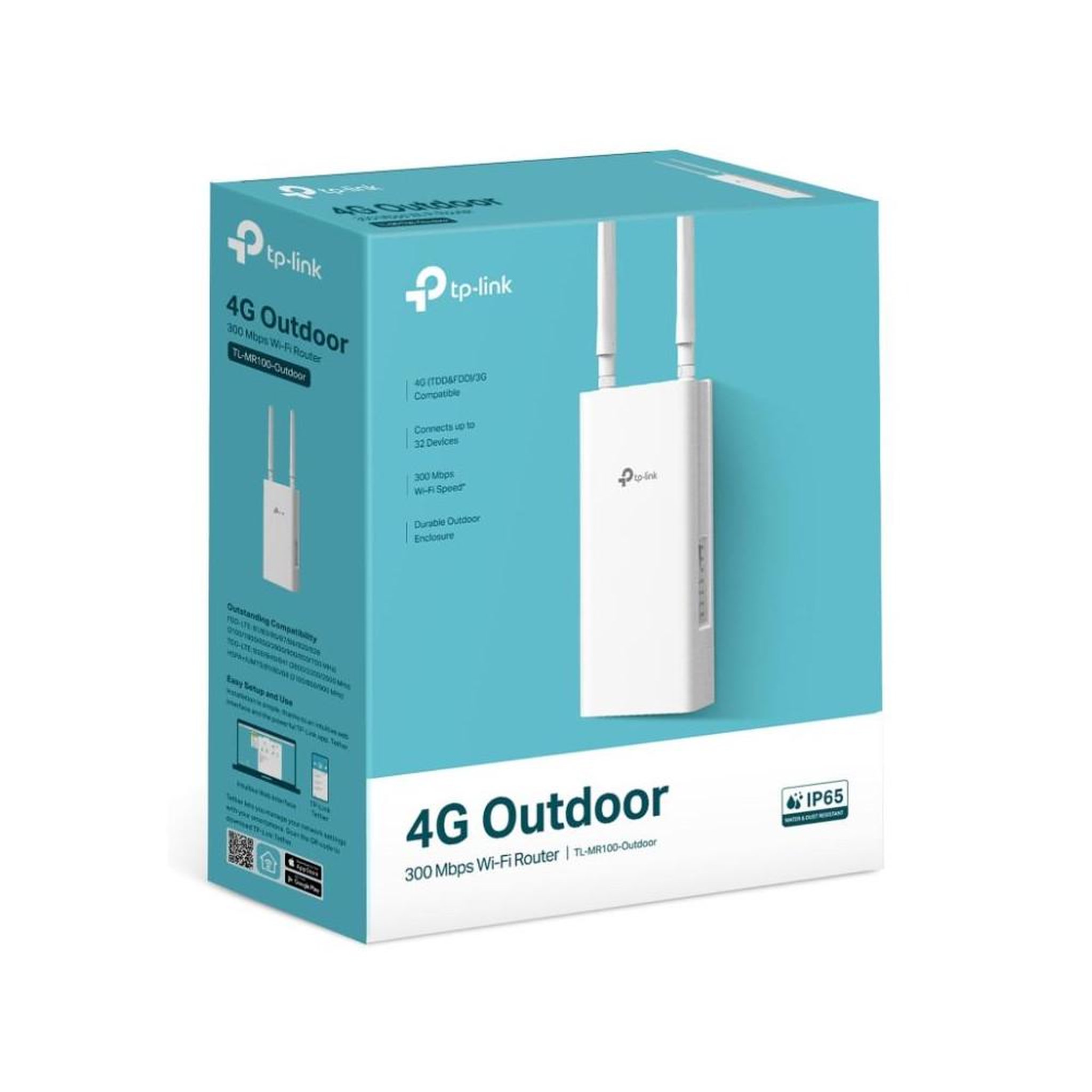 Voir la diapositive 3 : TP-LINK Routeur 4g lte extérieur tp-link tl-mr100-outdoor wi-fi 4 n300, 2,4 ghz, ip65, nano sim, poe