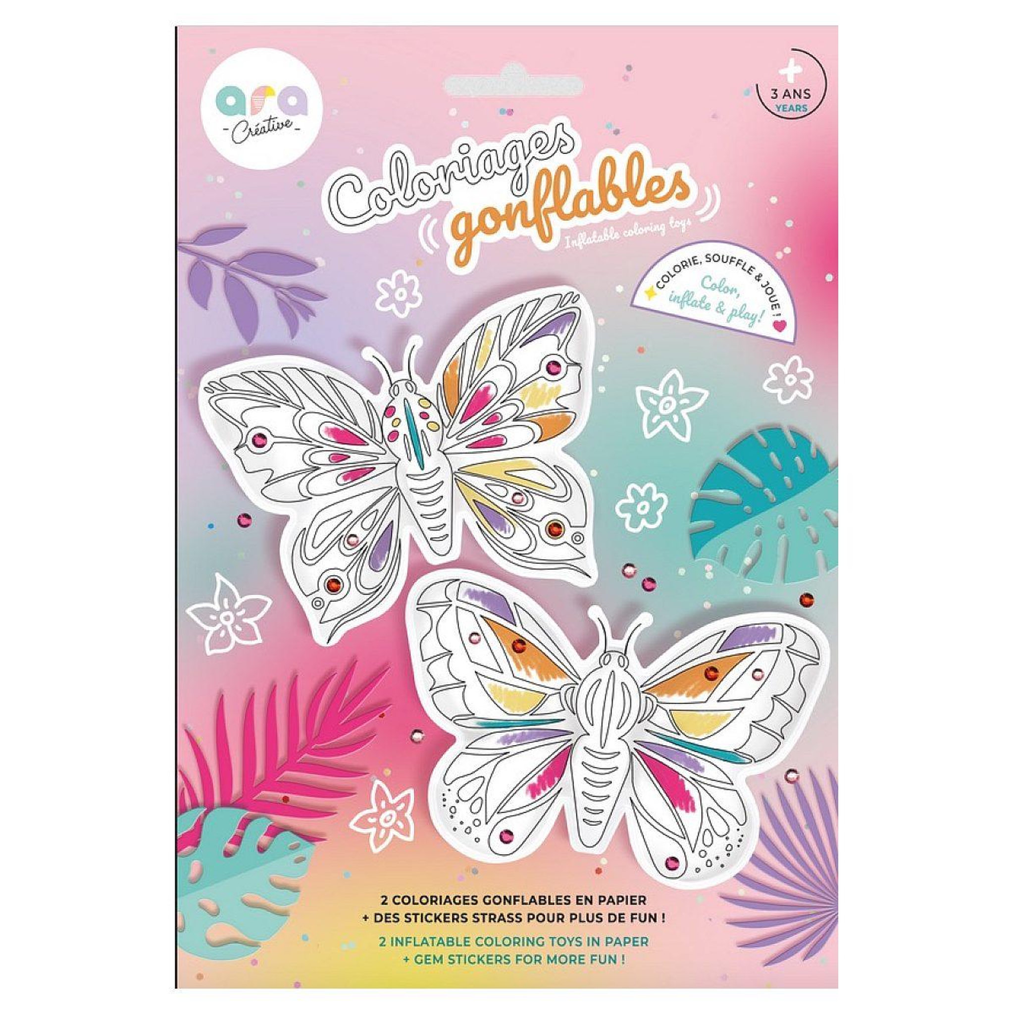 Voir la diapositive 1 : ARA CREATIVE Coloriages gonflables – 2 papillons a colorier