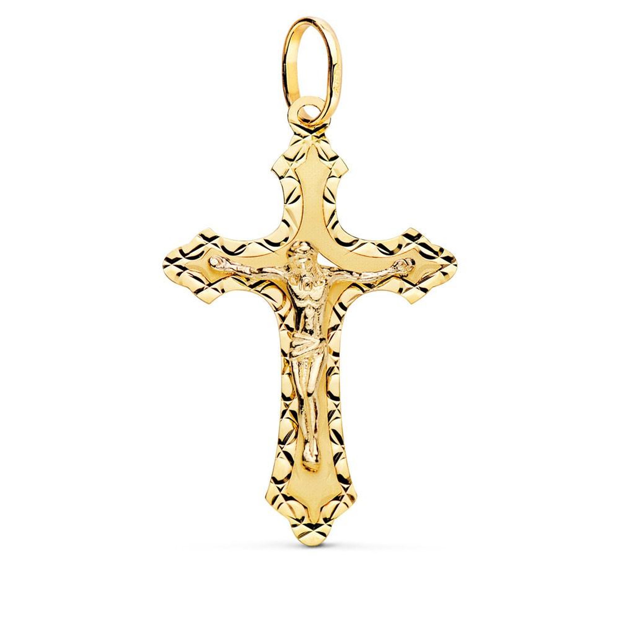 L'ATELIER D'AZUR Pendentif  - Médaille Christ sur la Croix Or 18 Carats 750 Jaune - Chaine Offerte