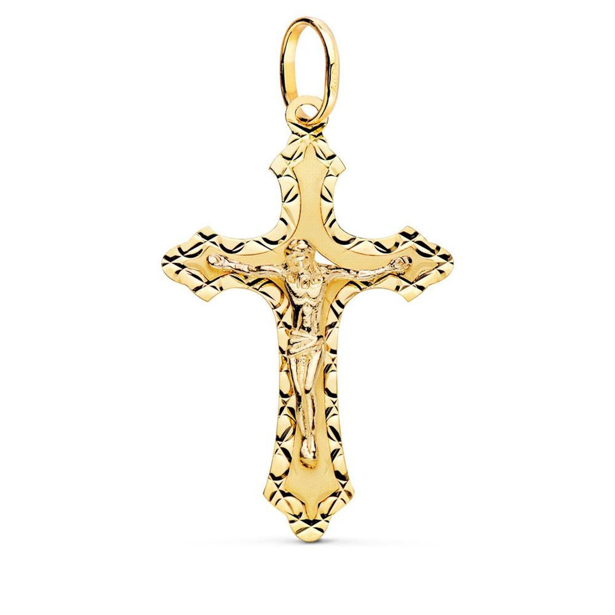 L'ATELIER D'AZUR Pendentif  - Médaille Christ sur la Croix Or 18 Carats 750 Jaune - Chaine Offerte