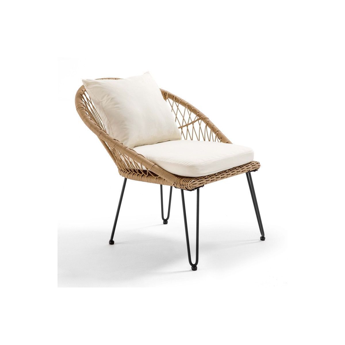 Oviala Lot de 2 fauteuils de jardin avec coussins - Imitation rotin