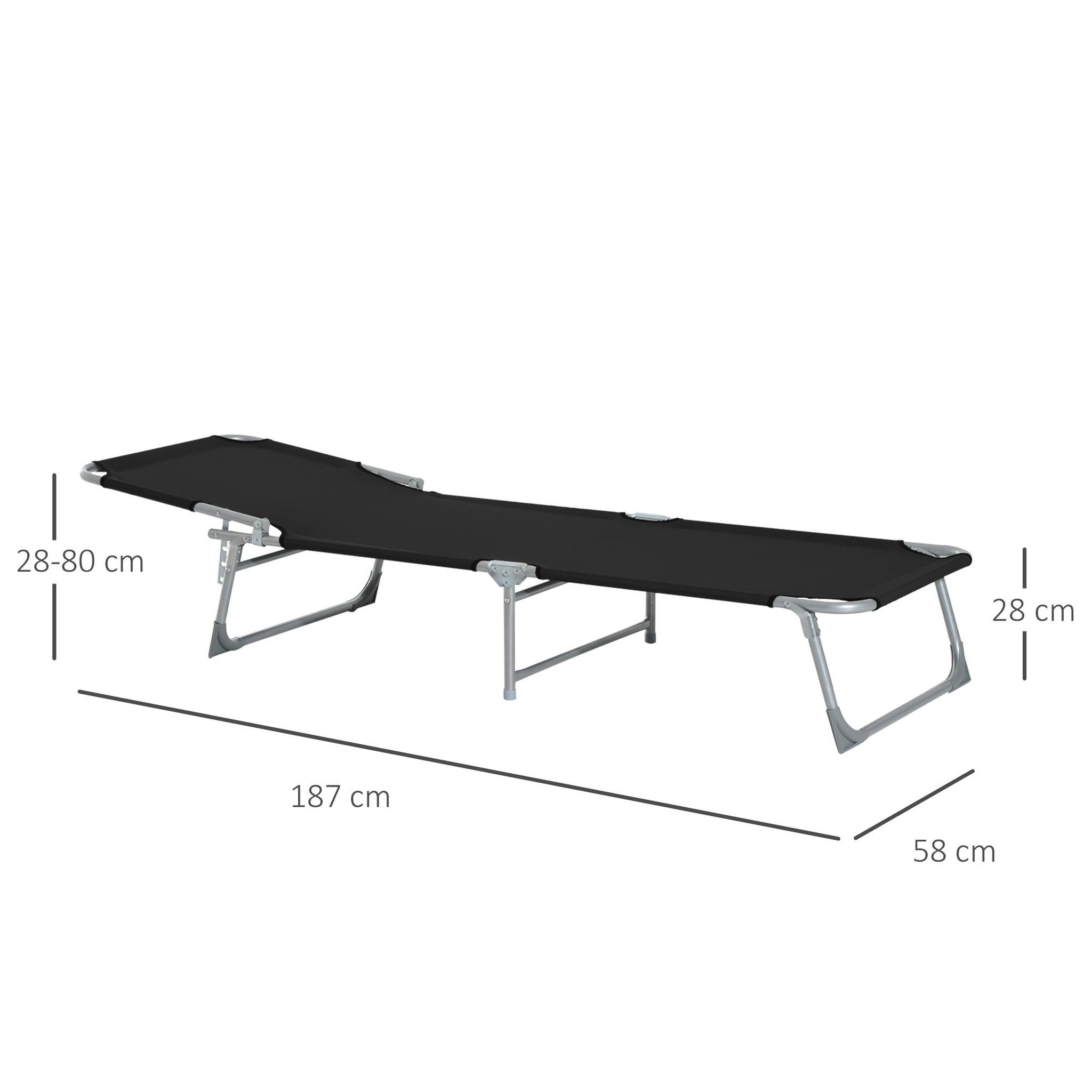 Voir la diapositive 3 : OUTSUNNY Bain de soleil transat pliable dossier réglable multipositions métal et polyester noir