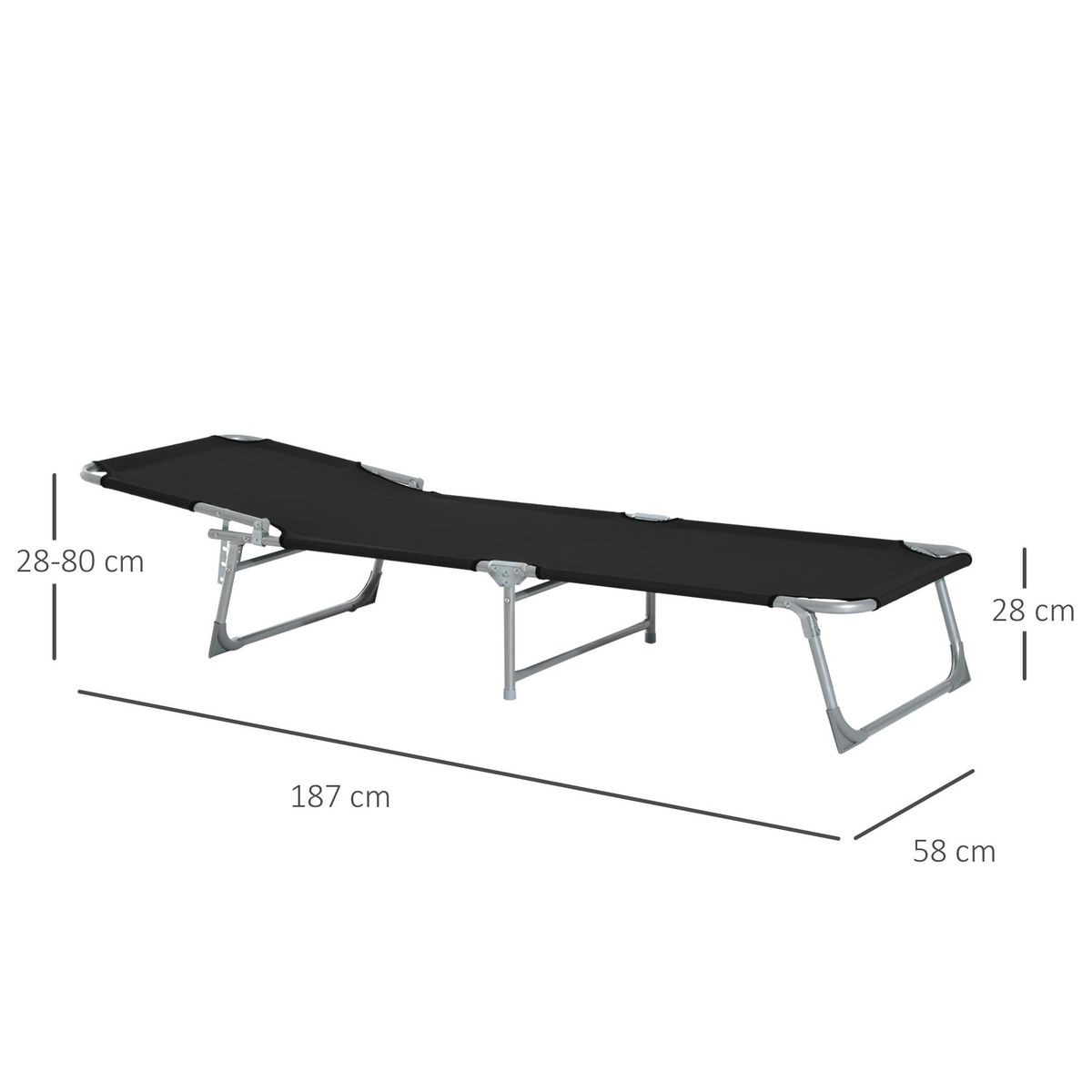 OUTSUNNY Bain de soleil transat pliable dossier réglable multipositions métal et polyester noir