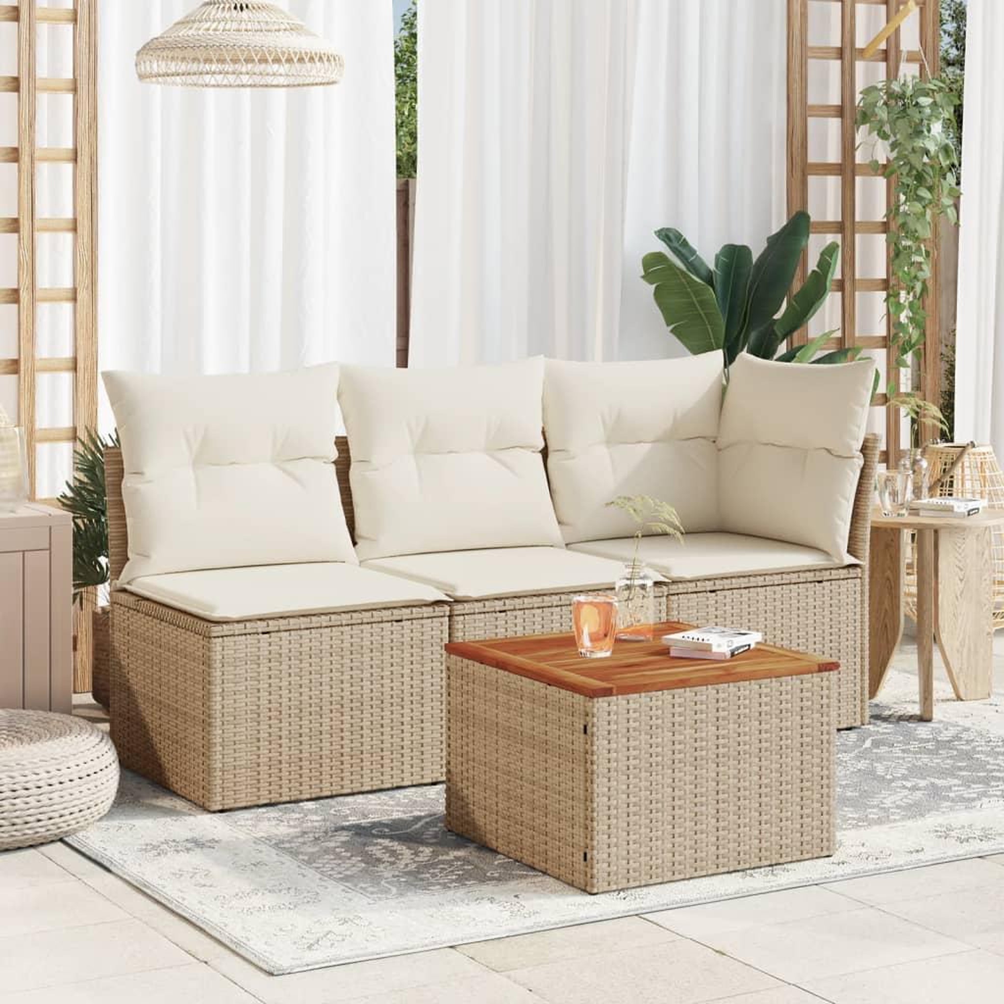Voir la diapositive 3 : VIDAXL Table de jardin beige 55x55x37 cm resine tressee et bois acacia