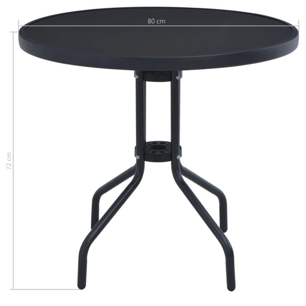 VIDAXL Table de jardin Noir 80 cm Acier et verre