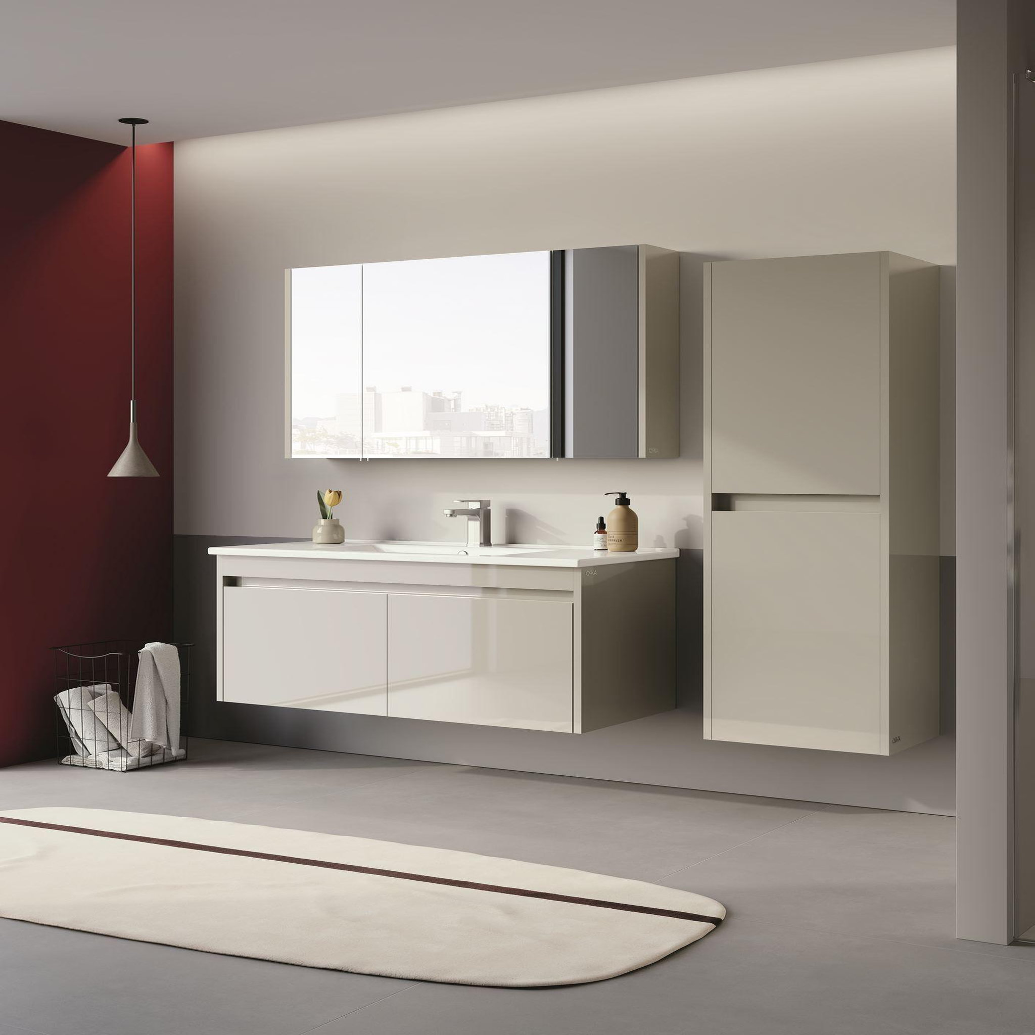 Voir la diapositive 4 : Habitat et Jardin Meuble Salle de Bain avec Miroir  Arno 100  - 100 x 16 x 66 cm - Cashmere