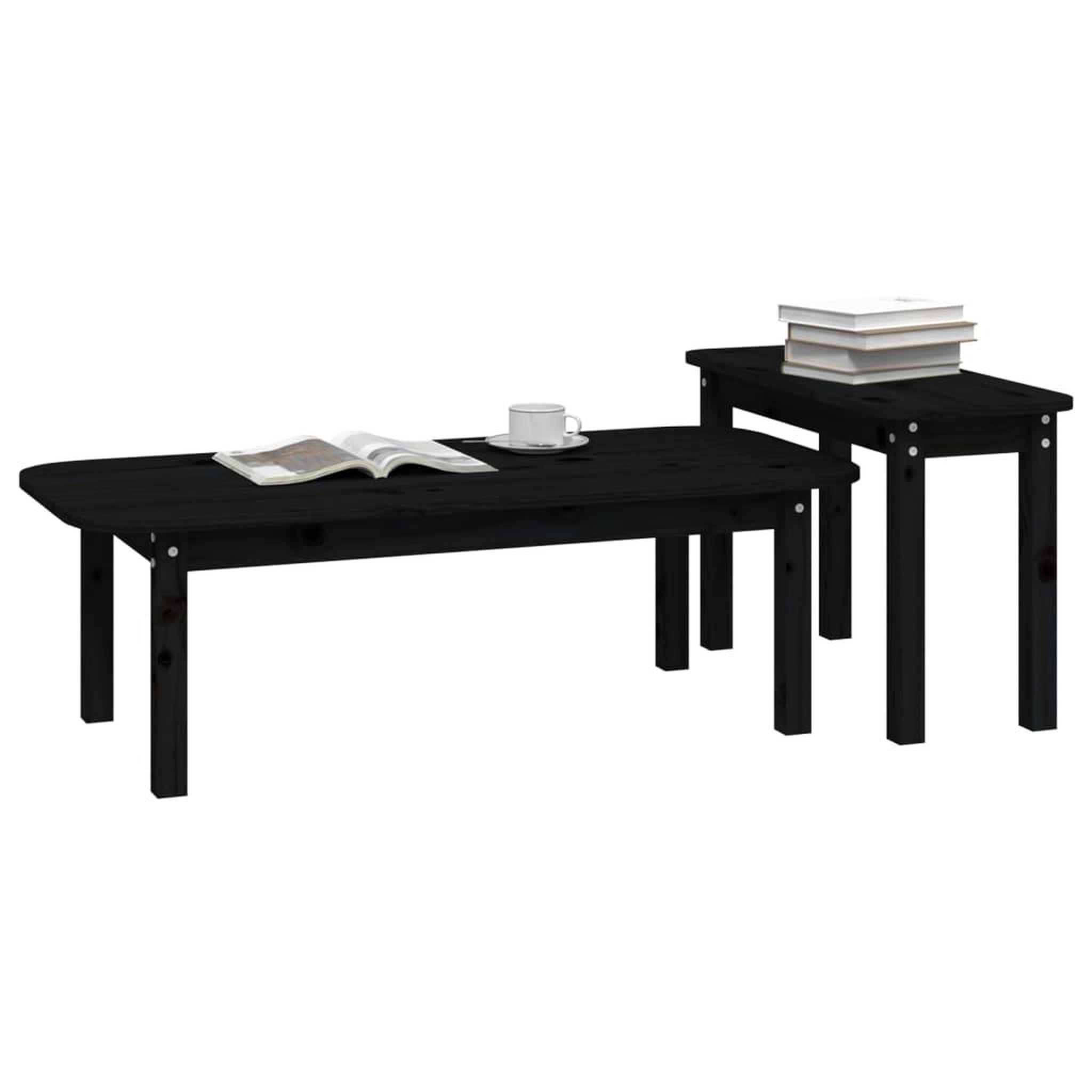 Voir la diapositive 4 : VIDAXL Ensemble de tables basses 2 pcs Noir Bois massif de pin
