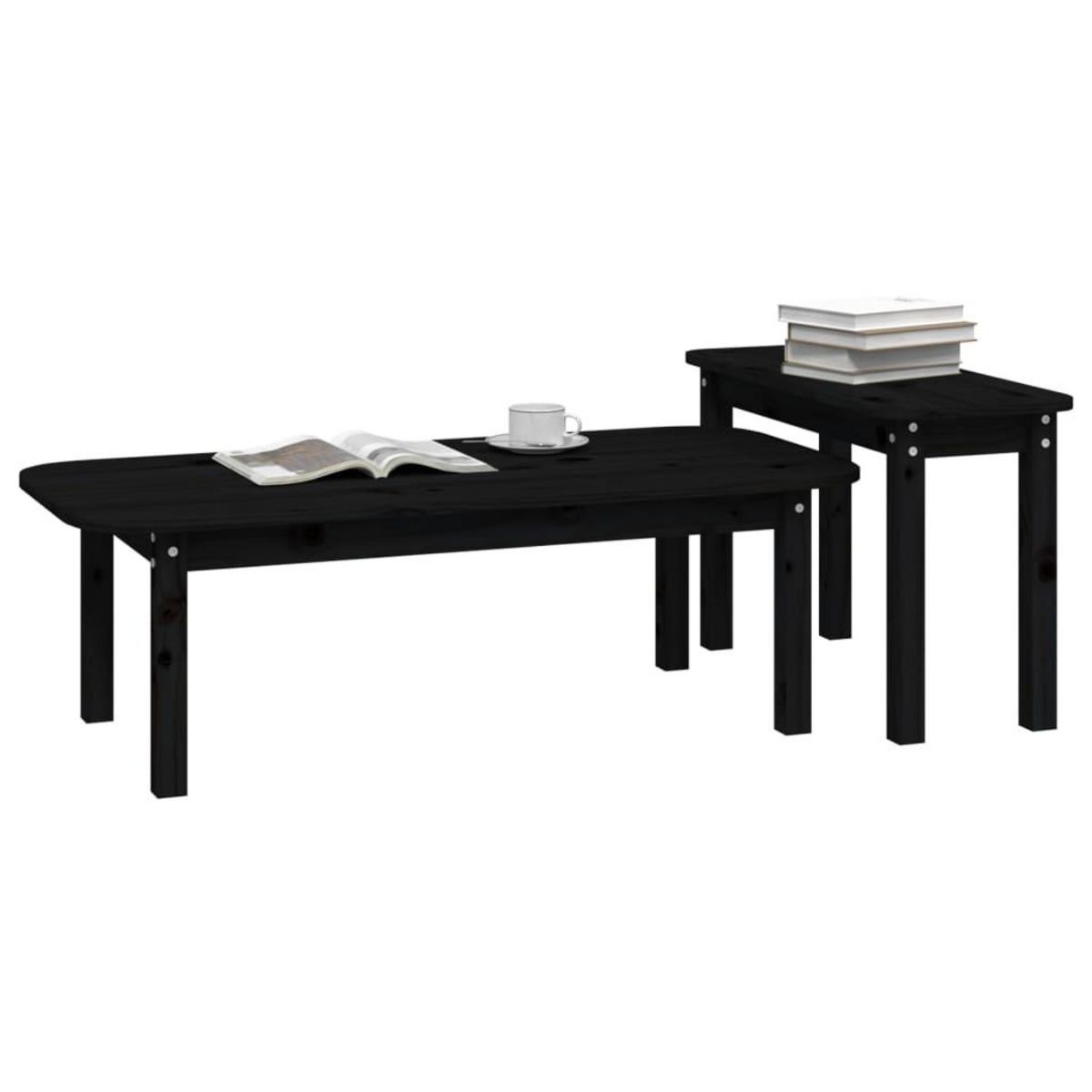 VIDAXL Ensemble de tables basses 2 pcs Noir Bois massif de pin