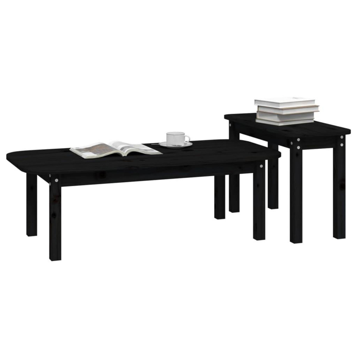 VIDAXL Ensemble de tables basses 2 pcs Noir Bois massif de pin