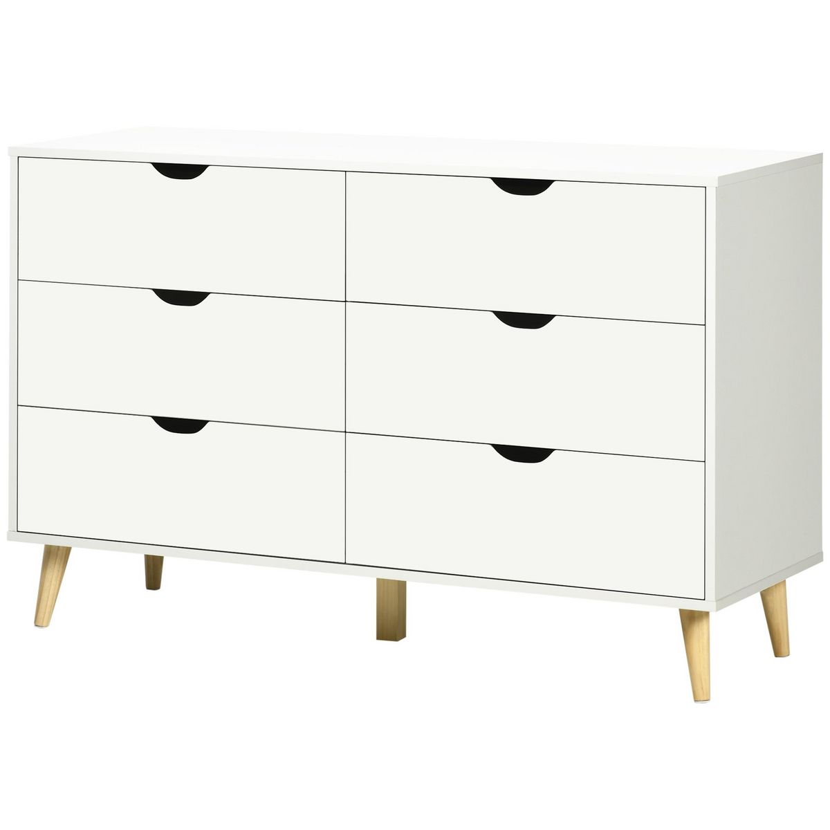 HOMCOM Commode 6 tiroirs design scandinave piètement effilé incliné bois pin panneaux blanc