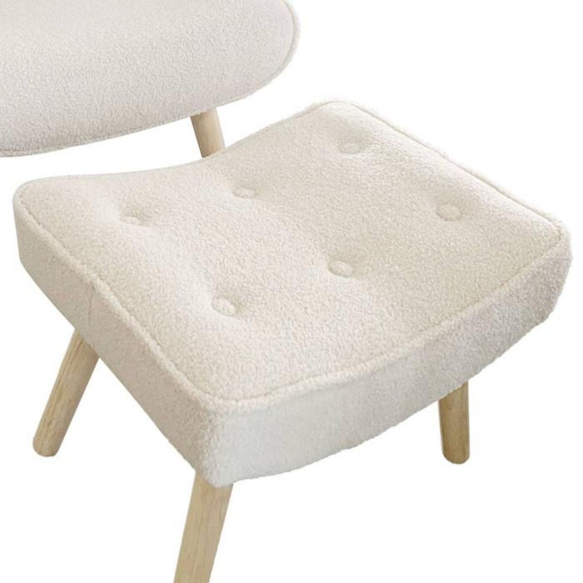 Paris Prix Fauteuil & Pouf Scandinave en Bouclette Lainée  Orle  98cm Crème