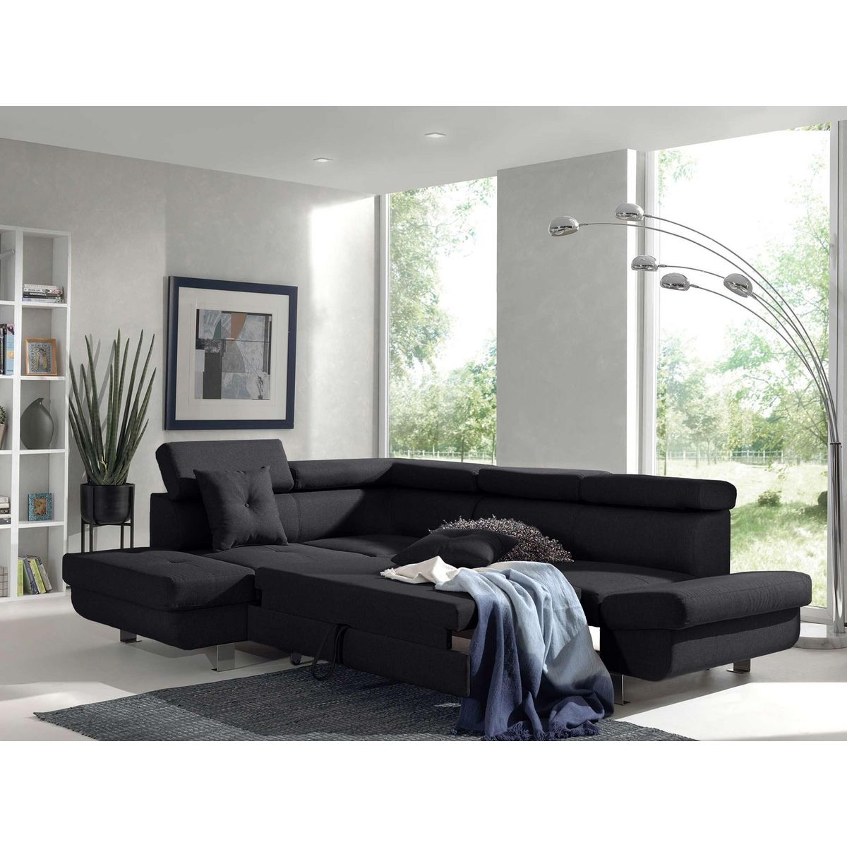 BEST MOBILIER Lisbona - canapé d'angle gauche convertible - 5 places - avec têtières