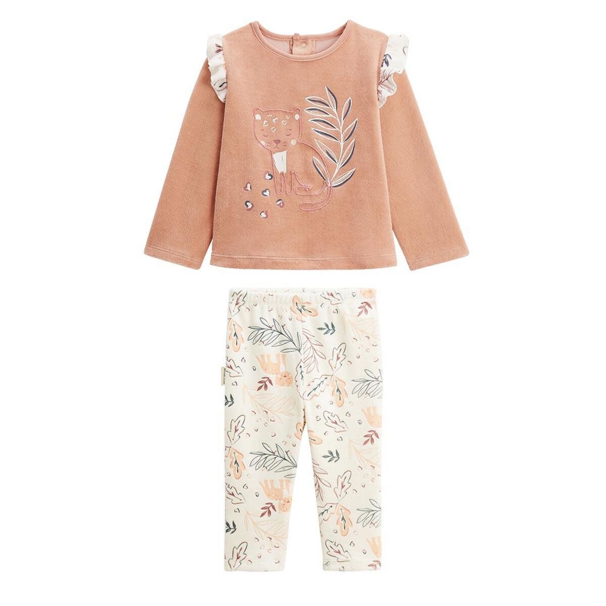 Petit Béguin Pyjama enfant 2 pièces en velours Matcha